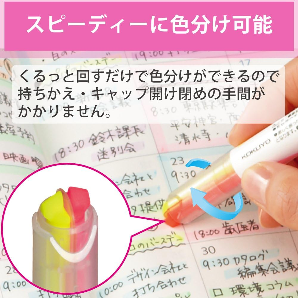 KOKUYO Beetle Tip Dual Color Highlighter, Fluorescent Markers, Soft Colors Set, Japan Import (PM-L313-3S) - Soft image number 3