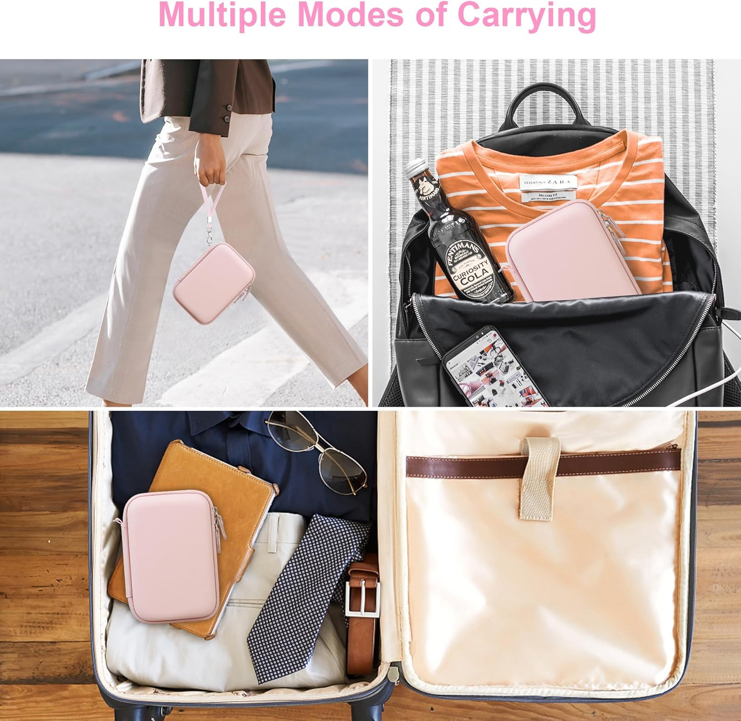 Canboc Hard Case for Fujifilm Instax Mini Link 3/ Fujifilm Instax Mini Link 2/ Instax Mini Link Smartphone Printer, Mesh Pocket Fit Instax Mini Instant Film and Cable, Soft Pink - Mint Green image number 5