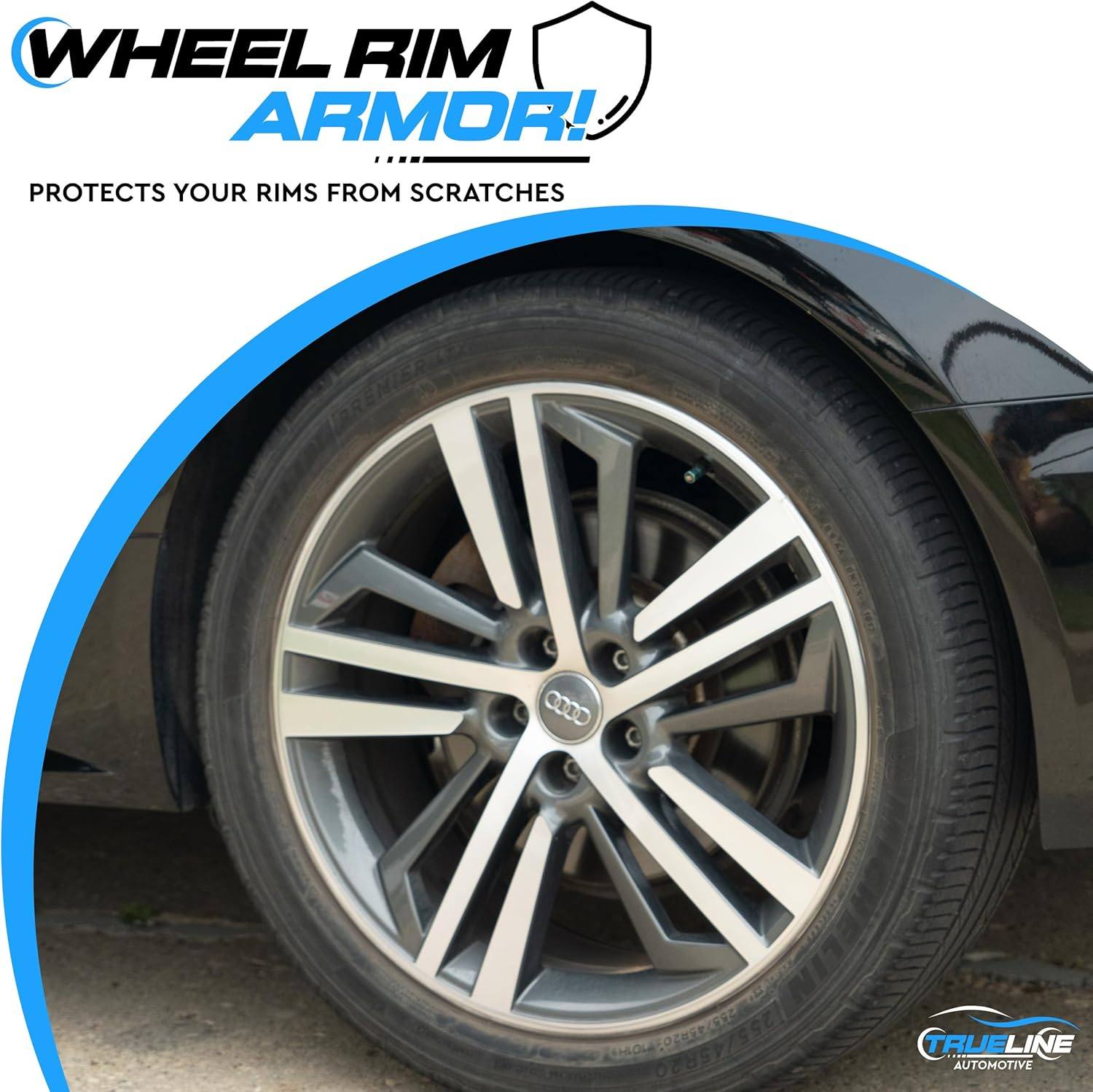 True Line Automotive Rim Protector (Clear) - L Shape Wheel Guard with 3M Adhesive Tape - Ultra-Durable, Easy to Install, Universal Fitting for Car Wheels - Clear image number 1