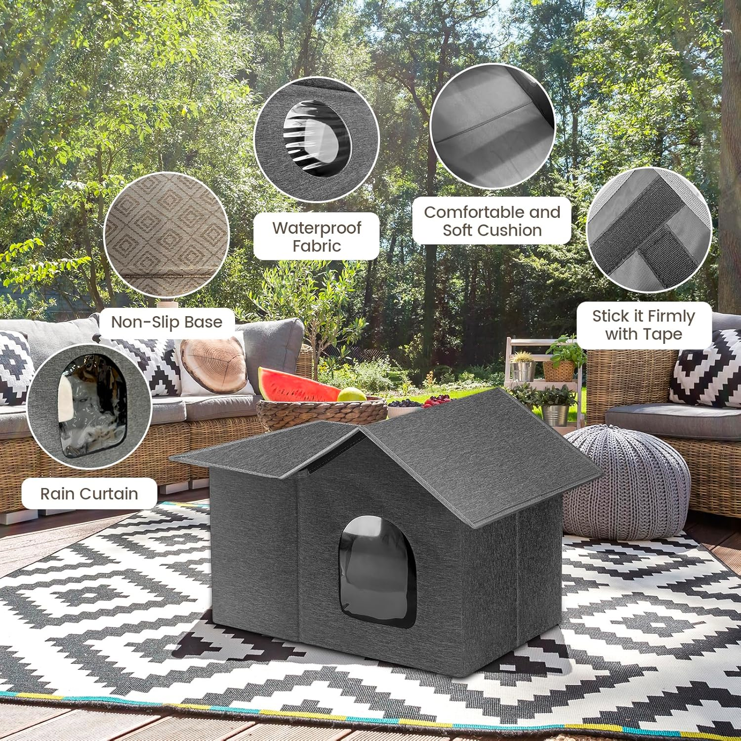 Homegroove Outdoor Cat House Waterproof, Insulated Cat Houses for Outdoor Cats with Removable Soft Mat, Collapsible Feral Cat Shelter for Multiple Cats, Easy to Assemble image number 6