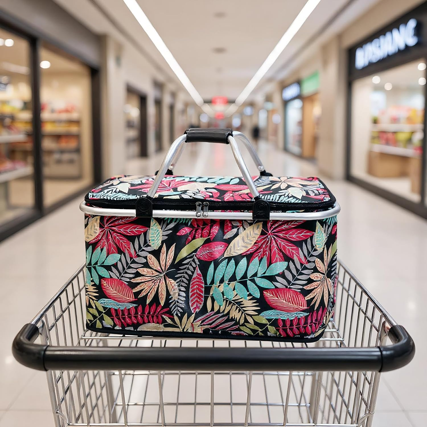 Grocery Baskets with Handles | Foldable Basket Shopping Bags with Handles,Cooler Bag Storage Organizer for Picnic Camping Women Family Retail Fishing Outdoor Road Trip - Blue image number 4