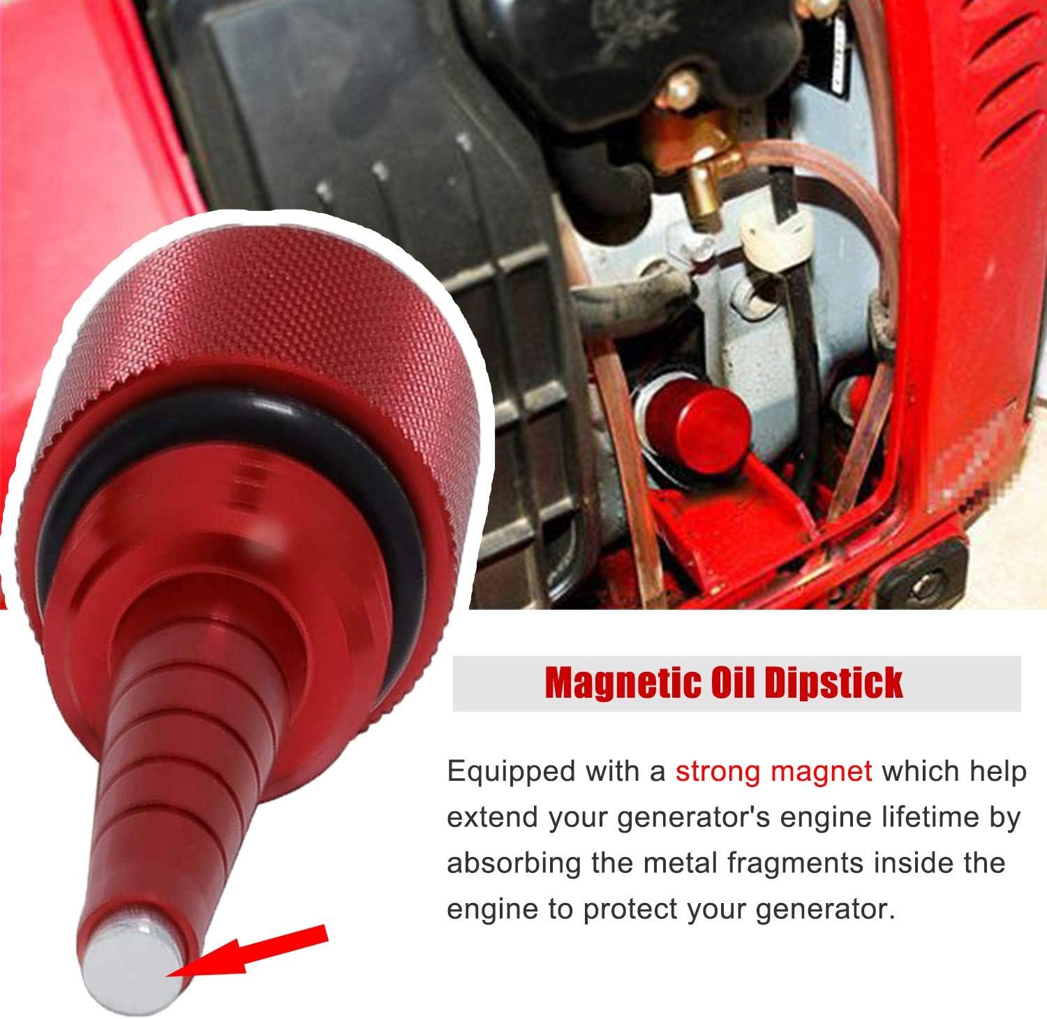 For Honda Eu3000I Eu2000I Eu1000I Generator Extended Run Gas Cap, Mess Free Oil Change Funnel & Magnetic Oil Dipstick Aluminum Red (Set of 3) image number 3