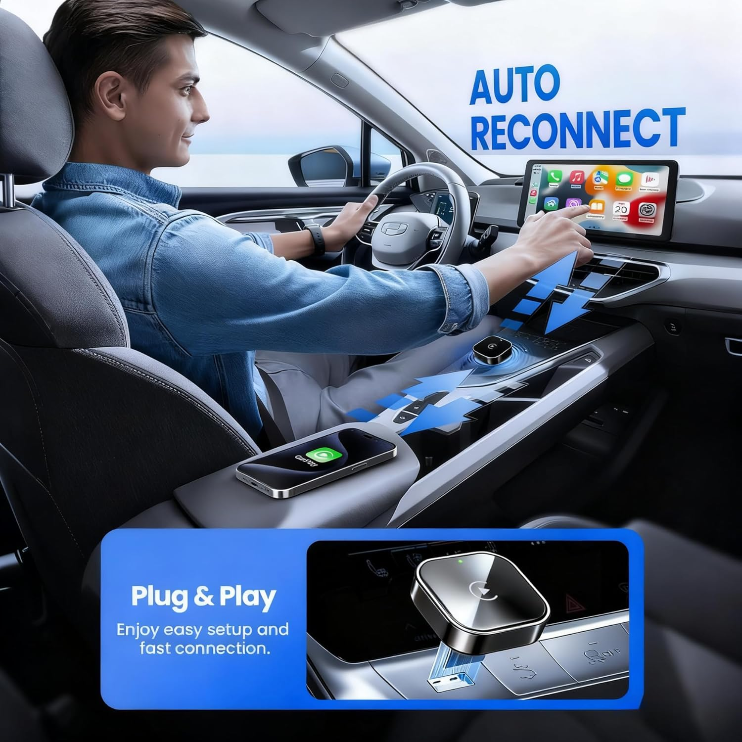 Wireless Carplay Adapter 2025 Upgrade Wired to Wireless, Mini USB Design for Cars with Built-In Wired Apple Carplay Plug and Play Stable Connection Car Play for Iphone 6+, Android 11+ (2017+ Cars)-Ash image number 4