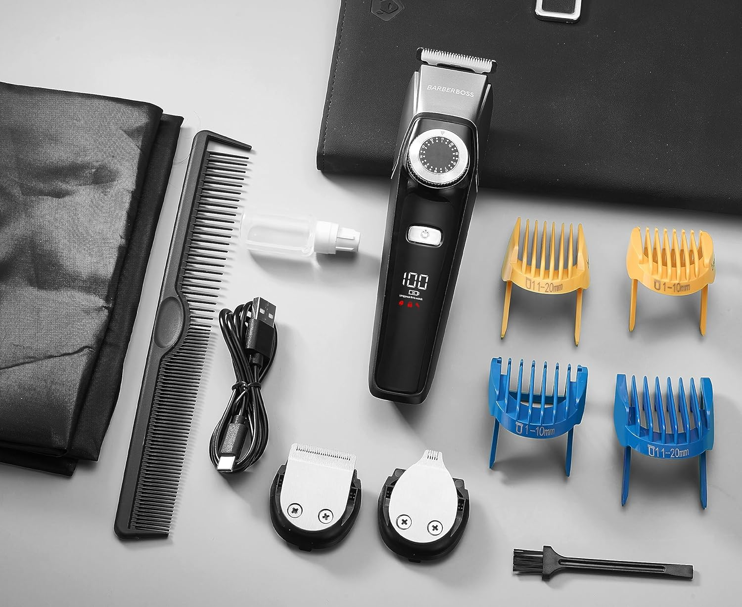 Barberboss 3-In-1 Face Care Set for Men, Hair Trimmer, Beard Trimmer, Detail Cutter, Precision Control Wheel, 4 Guide Combs, USB Rechargeable, LED Display, 100% Waterproof image number 6