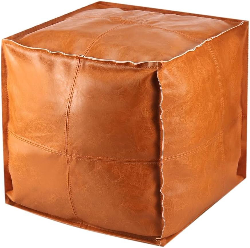 PU Cube Pouf Ottoman Cover with Zipper, Waterproof Pouf Footrest Cover, Mutifunction Storage Box, Clothing Storage Leather Pile Cover, Suitable for Living Room Home Storage Decor image number 3