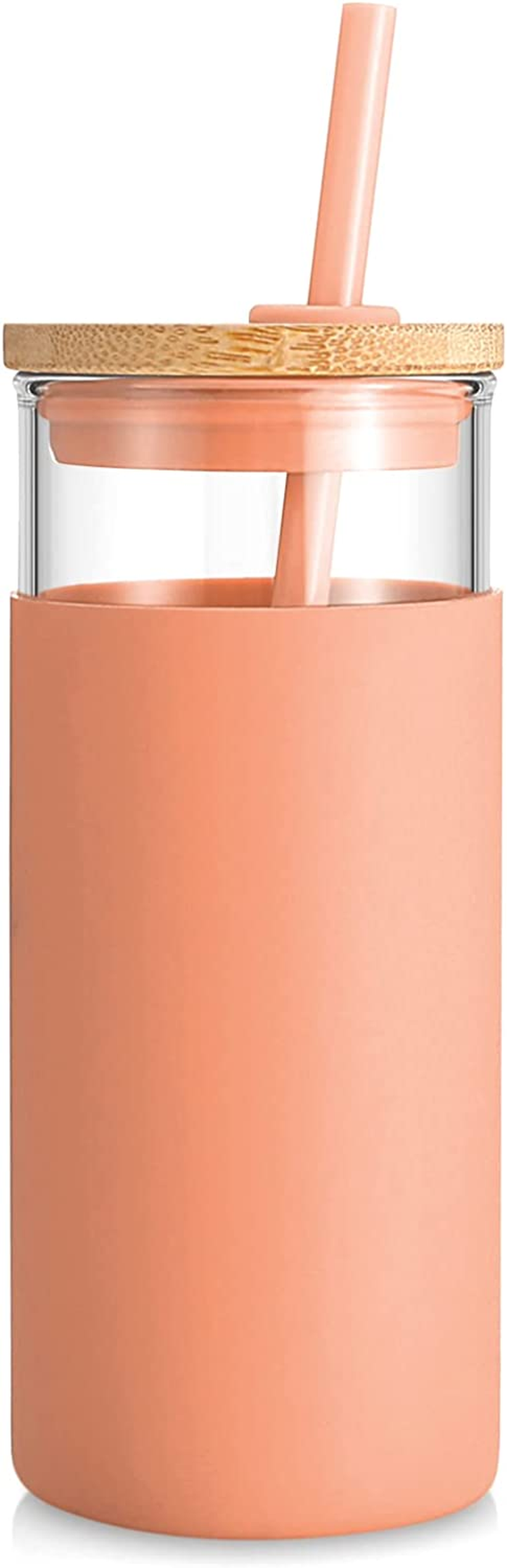 Tronco 20 Oz Glass Tumbler with Lids and Straws, Glass Water Bottle Silicone Protective Sleeve, Iced Coffee Cup with Bamboo Lid, Reusable Smoothie Cup, BPA Free (Blue Horizon 1 Count)