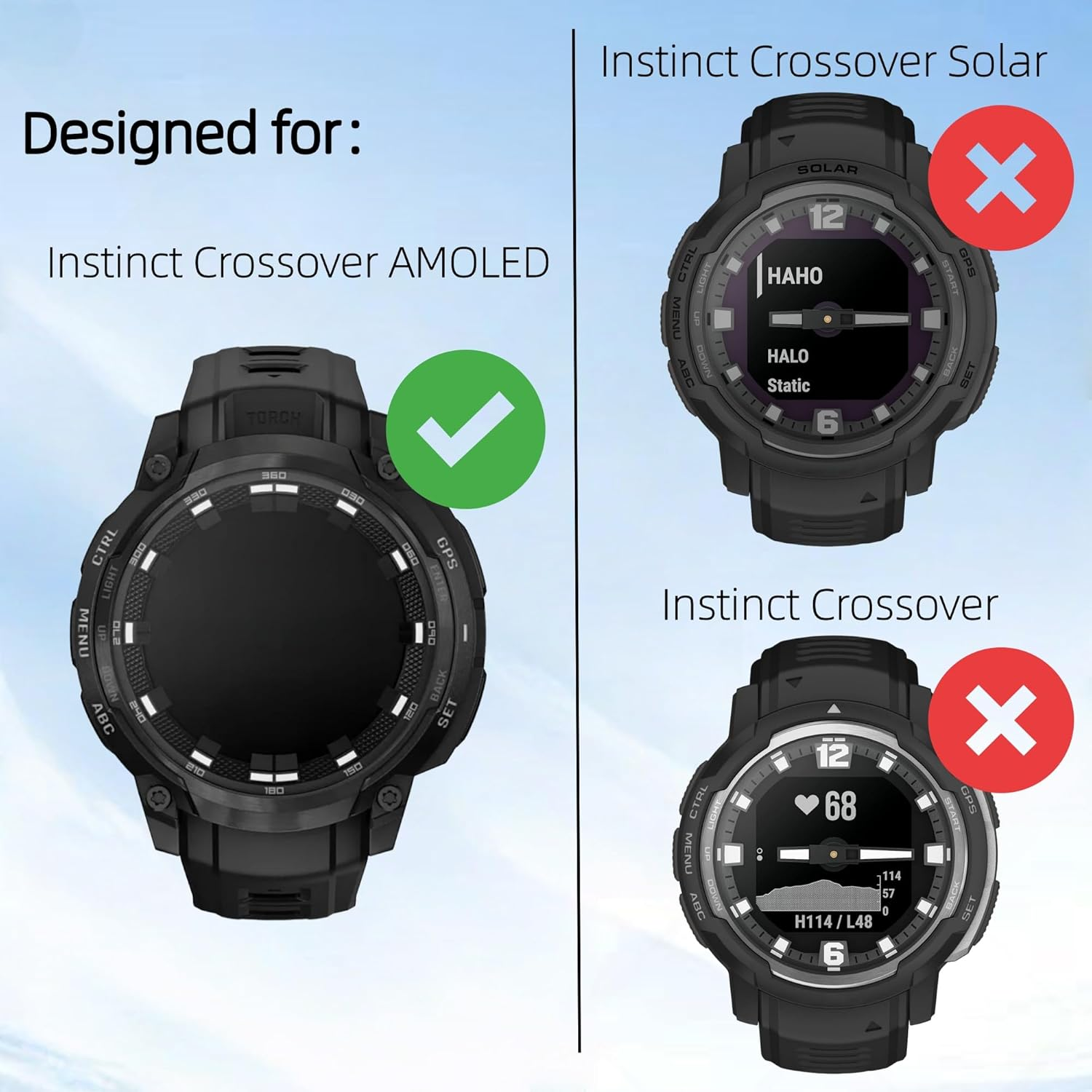 Screen Protector Compatible with Garmin Instinct Crossover AMOLED (Pack of 3) Smartwatch HD Anti-Scratch Glass Screen Protector