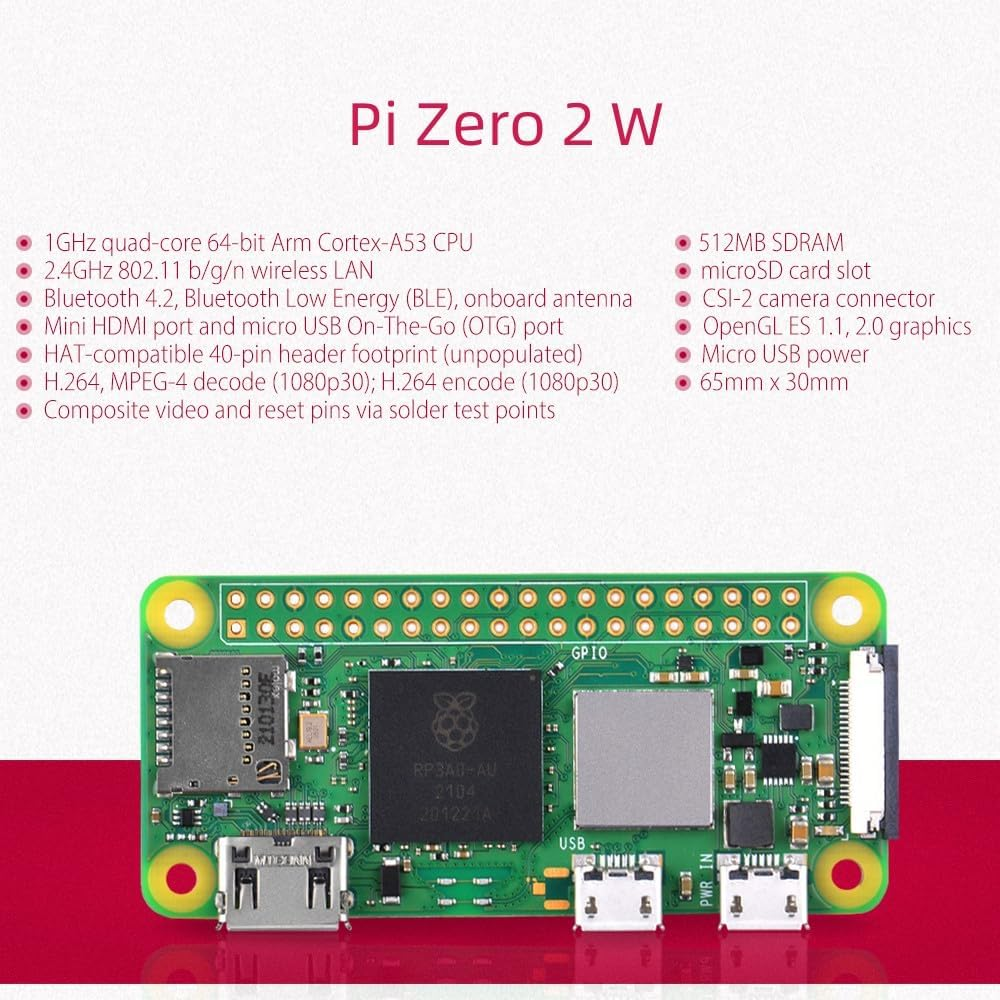 Geeekpi Zero 2 W Board with Raspberry Pi Zero 2 W Case, Copper Heatsink, 20Pin Header, Micro USB to OTG Adapter, Switch Cable and HDMI Adapter image number 2