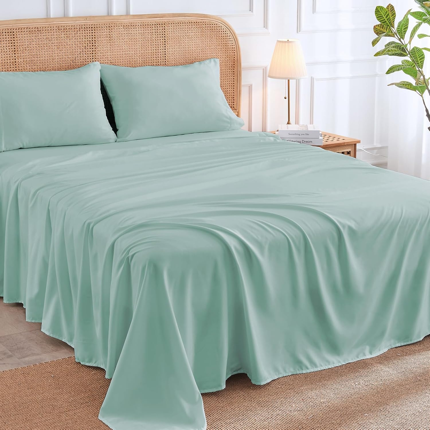 YUGYVOB King Size Bed Sheet Set, 4 Pieces Bed Sheets Set with Deep Pocket, Soft Breathable & Cooling - Resists Shrinkage & Fading Bedding - Easy Care（Light Grey）