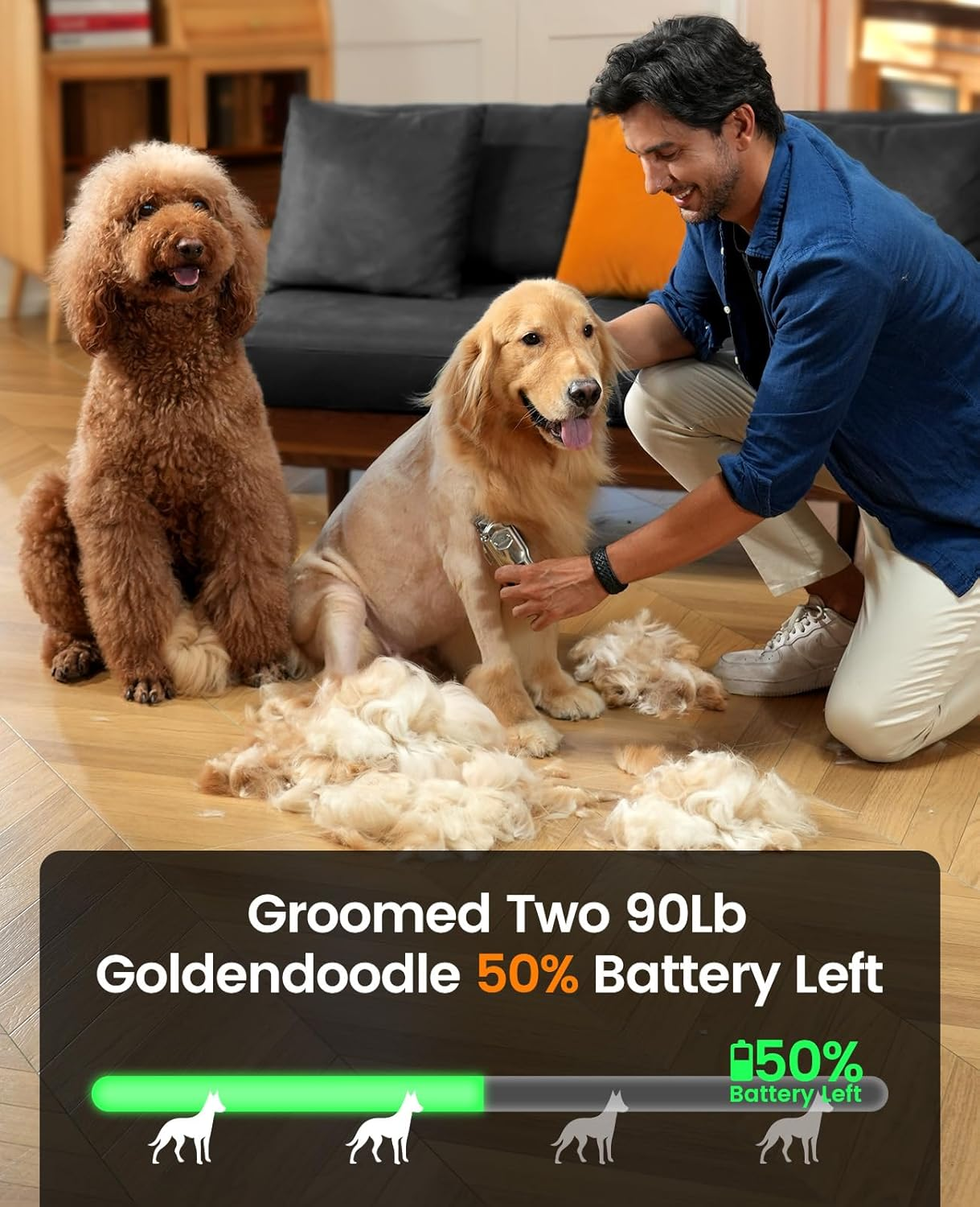 Oneisall Quiet Dog Clipper with Metal Guide Comb, Professional Cordless Dog Clipper High Performance Pet Hair Trimmer for Thick/Curly/Fine/Long/Wavy Hair (Silver) image number 4