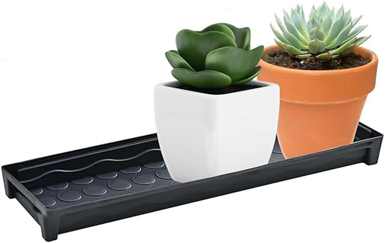 6 PCS Plastic Tray Saucer Rectangular,Plastic Plant Drip Trays,Water Drip Tray for Flower Pot Planter,Windowsill Plant Drainage Stand for Indoors Outdoor,16 X 4.5 X 1.6 Inch(Black)