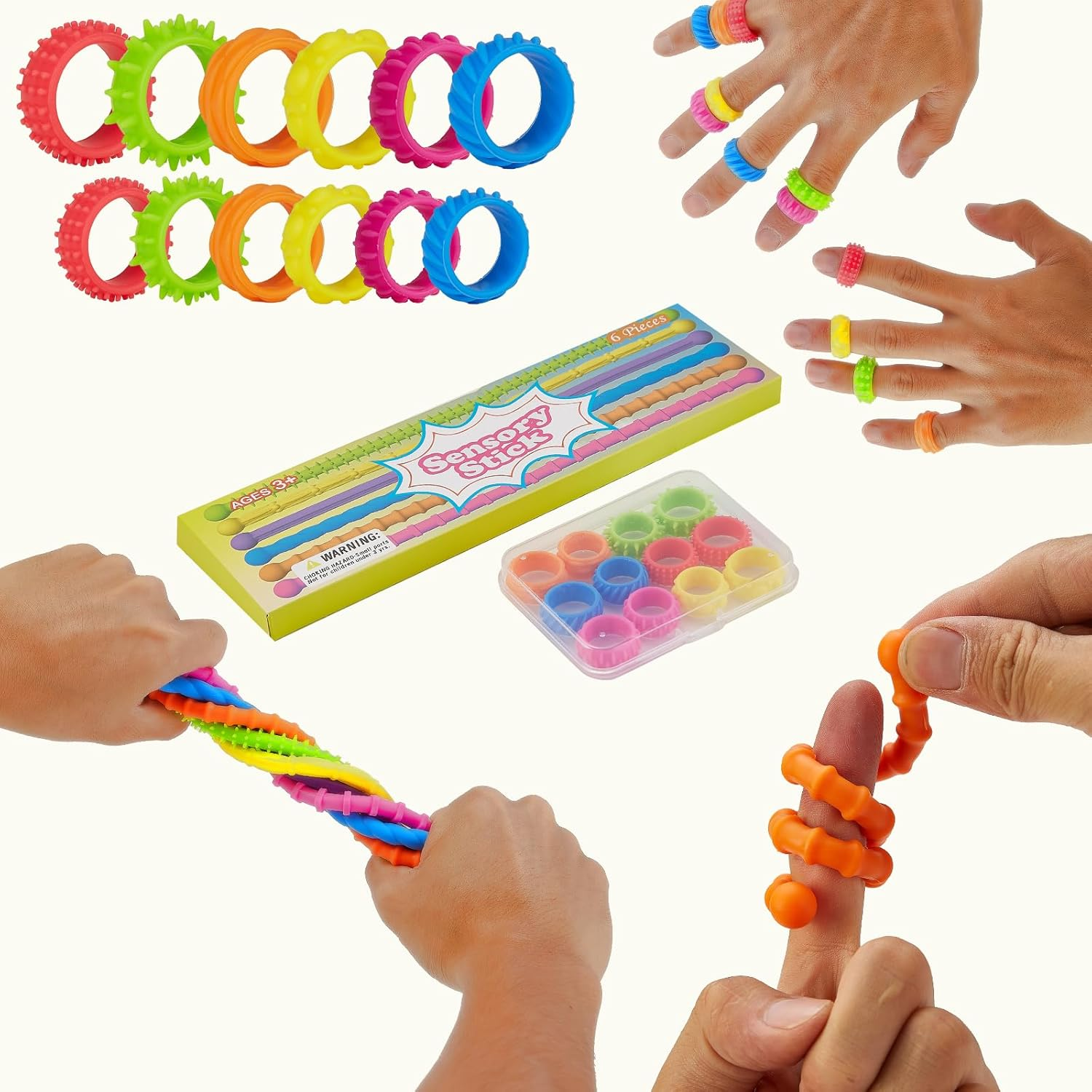 18 Pack Fidget Toys Kids Sensory Rings, Textured Stretchy String, Sensory Toys for Kids with Autism - Quiet Anxiety Fidgets for Classroom