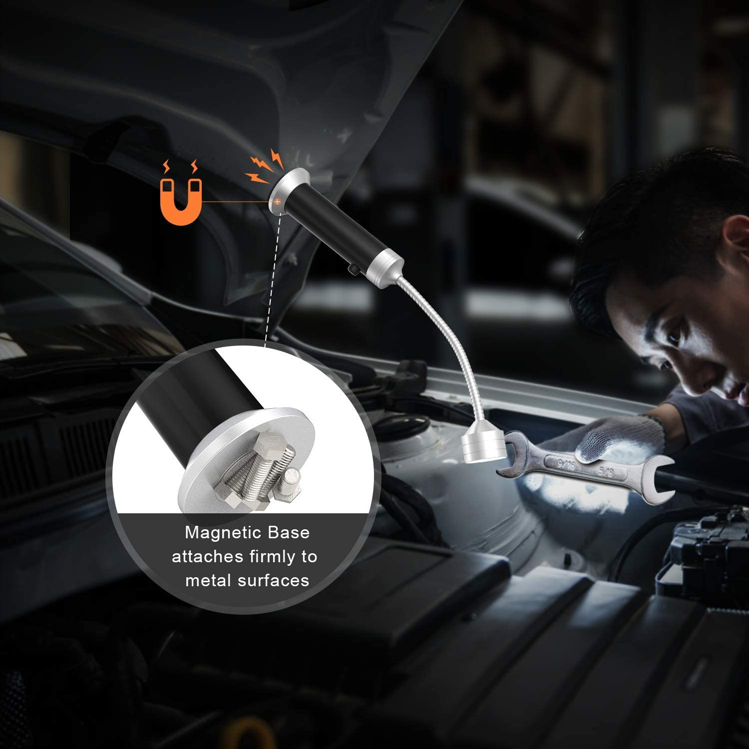 FIREOR Barbecue Grill Light Magnetic Base Super-Bright LED Lights-360 Degree Flexible Gooseneck, Weather Resistant, Powerful LED BBQ Light (2 Pack, Black)