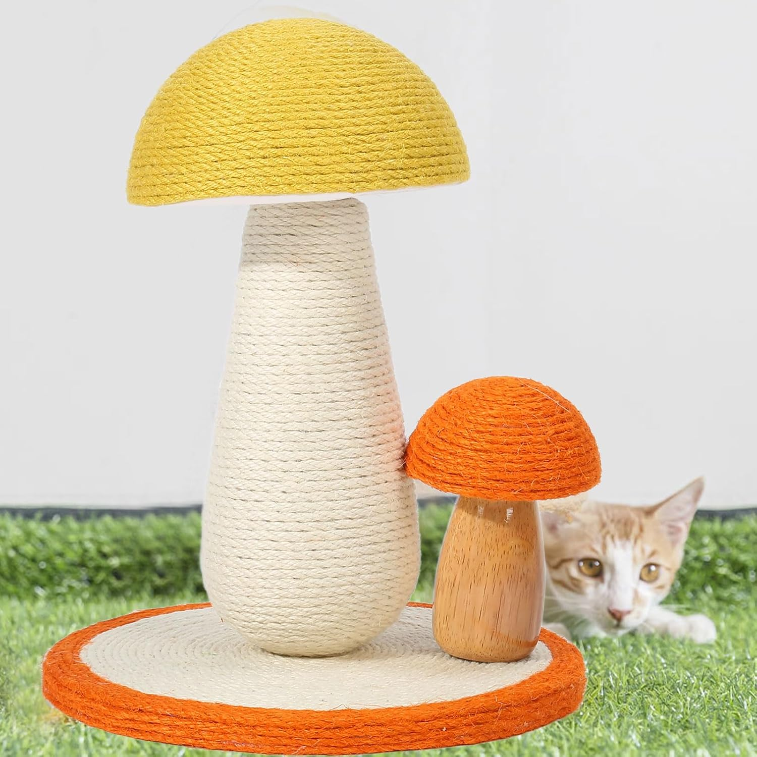 Cat Scratching Post,Mushroom Tall Cat Scratcher Featuring, Claw Grinding Interactive Mushroom Shape Sisal Kitten Climbing Scratcher for Indoor image number 1