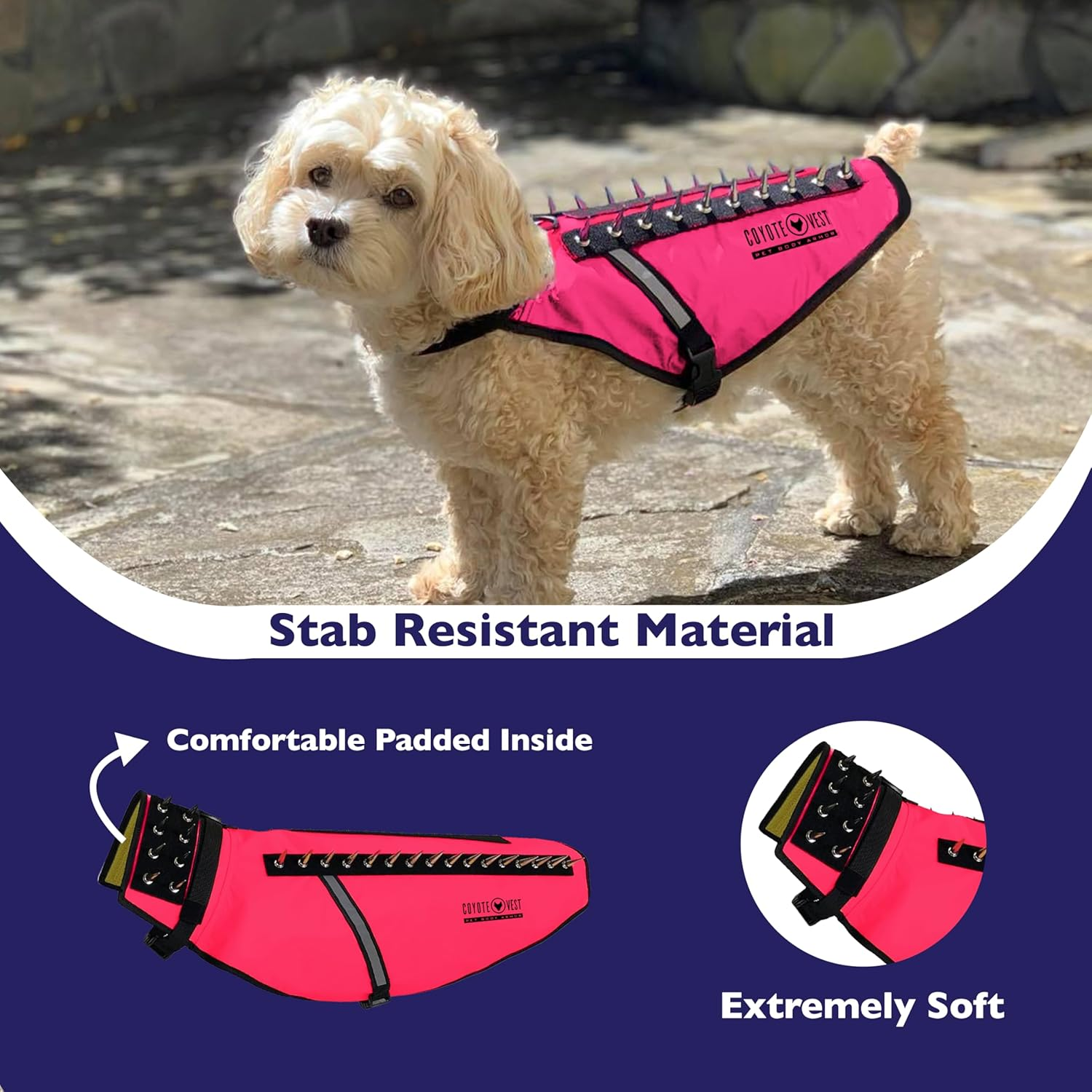Coyotevest Dog Harness Protection Vest, Reflective Dog Accessories with Spikes to Shield Your Pet from Raptor and Animal Attacks, Proudly Made in America (Medium, Pink) image number 4
