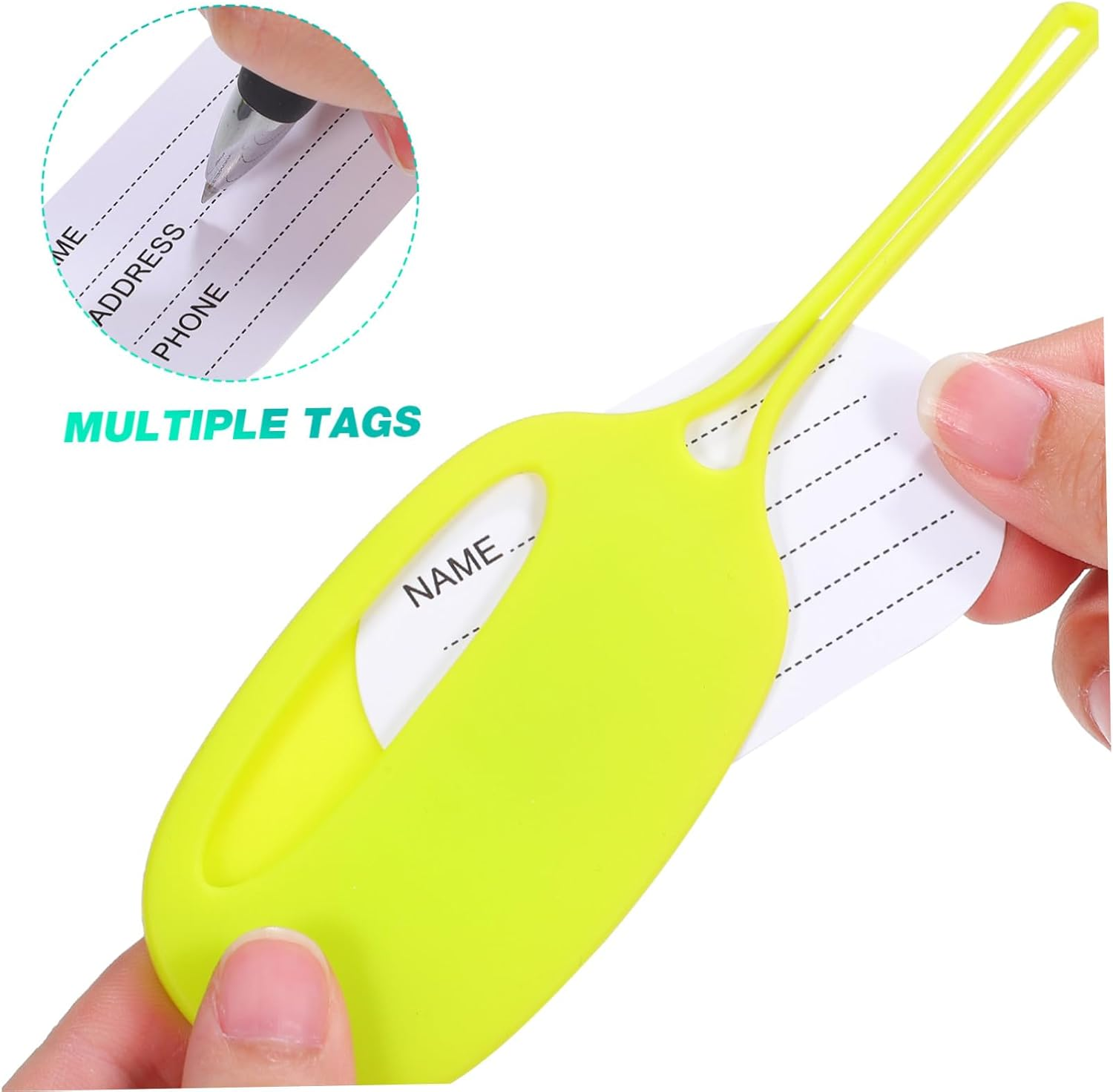 POPETPOP Silicone Luggage Tags 3Pcs Yellow Green Set Travel Suitcase Name Tags Flexible Sturdy Identification for Suitcases and Strollers
