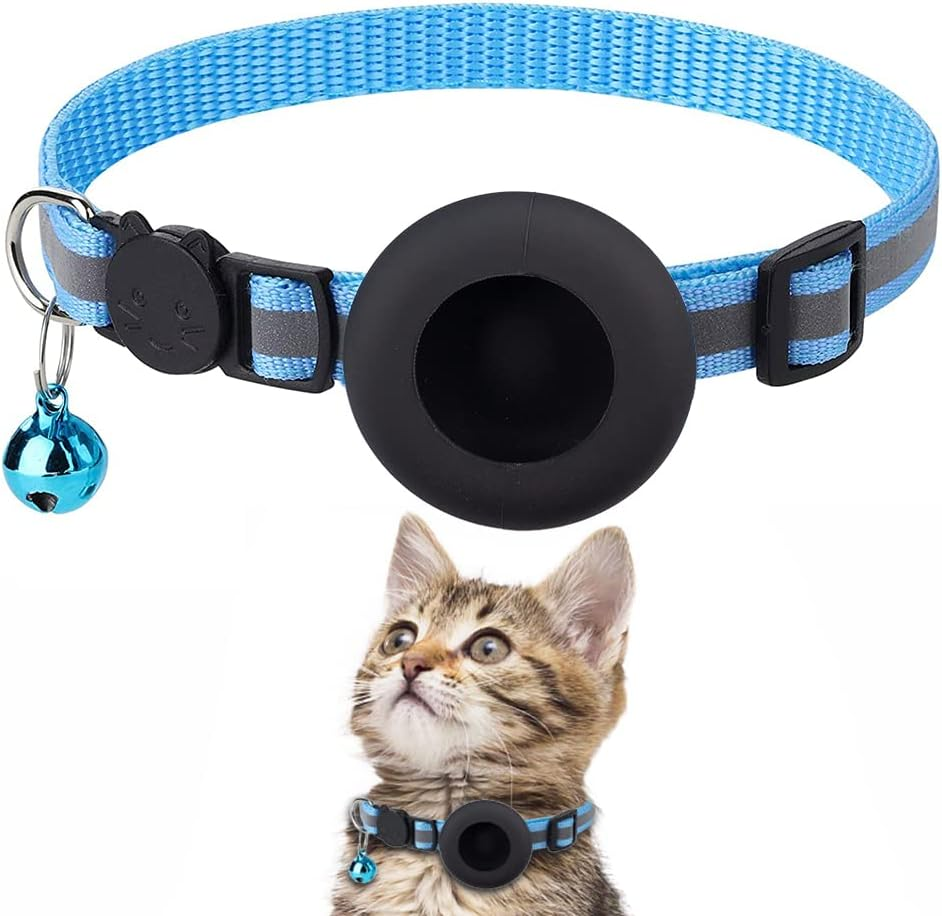 Airtag Cat Collar, Reflective Cat Collar with Bell, Reflective Collar with Safety Closure, Airtag Holder in 3/8 Inch Width, Safe, Lightweight, Comfortable