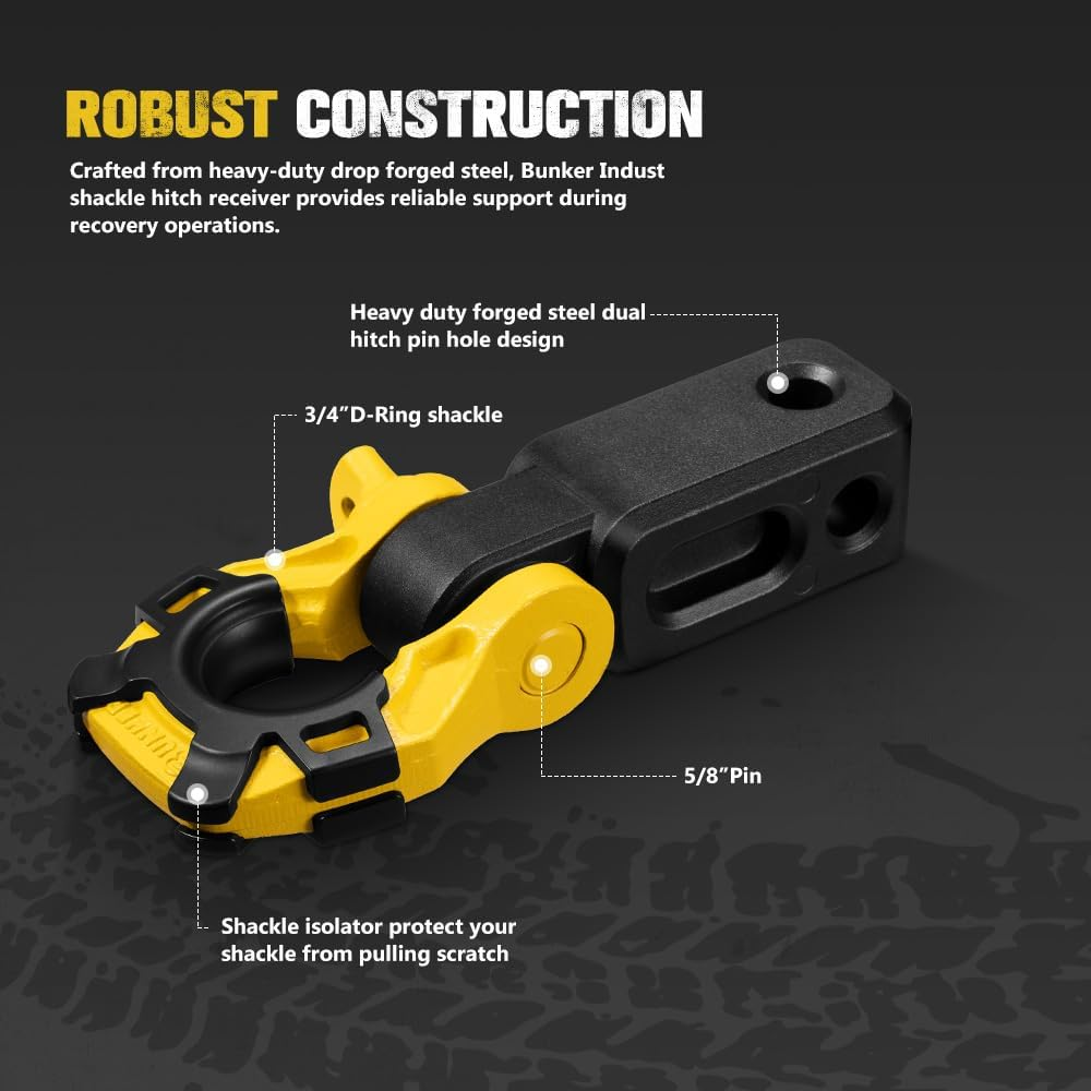 BUNKER INDUST Shackle Hitch Receiver Set 2" 41,888 LBS Break Strength with 3/4" Screw Pin & 3/4" D-Ring Shackle, Tow Hitch with Shackle Heavy Duty Receiver for Off-Road Jeep Truck Vehicle Recovery image number 4