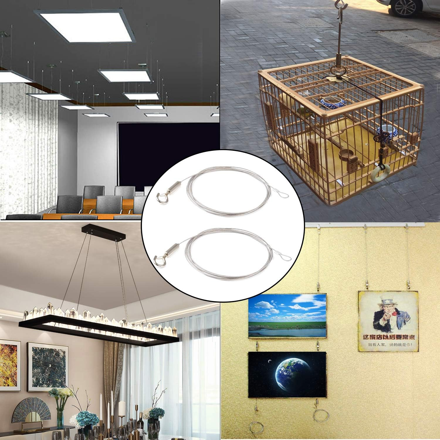 Picture Hanging Rope Wire 2 Packs Stainless Steel Wire with Loop and Hook 1.5 Mmx2 M Heavy Duty Frame Hanger Rope for Light Lamp Hardware, Supports up to 20 KG image number 6