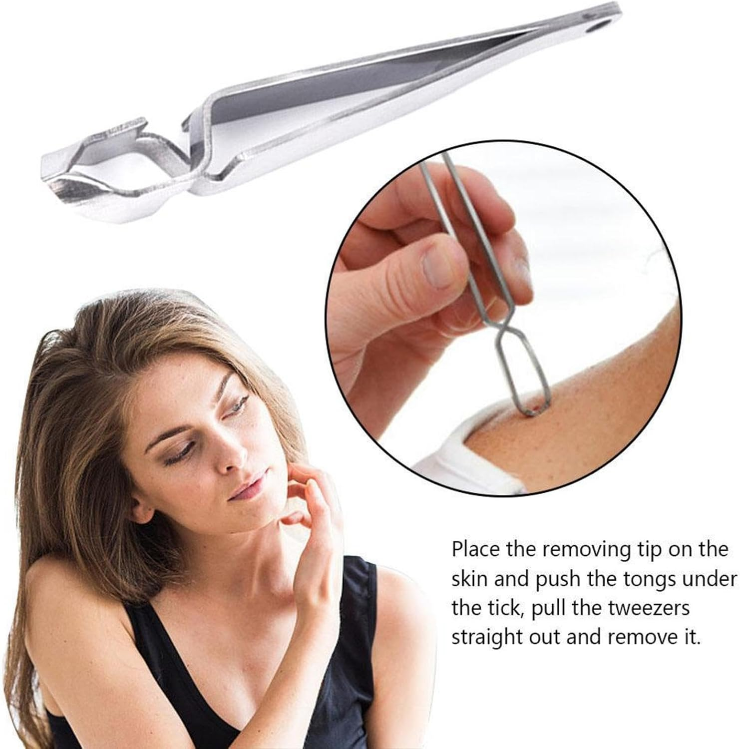 Tick Removal Tool, Tick Remover for Dogs, Portable Pets Cleaning Tools, Stainless Steel Tick Removal Tweezer, Lice Removal Kit for Horses Cleaning, Travel, Home (About 9Cm/ 3.54In) image number 2