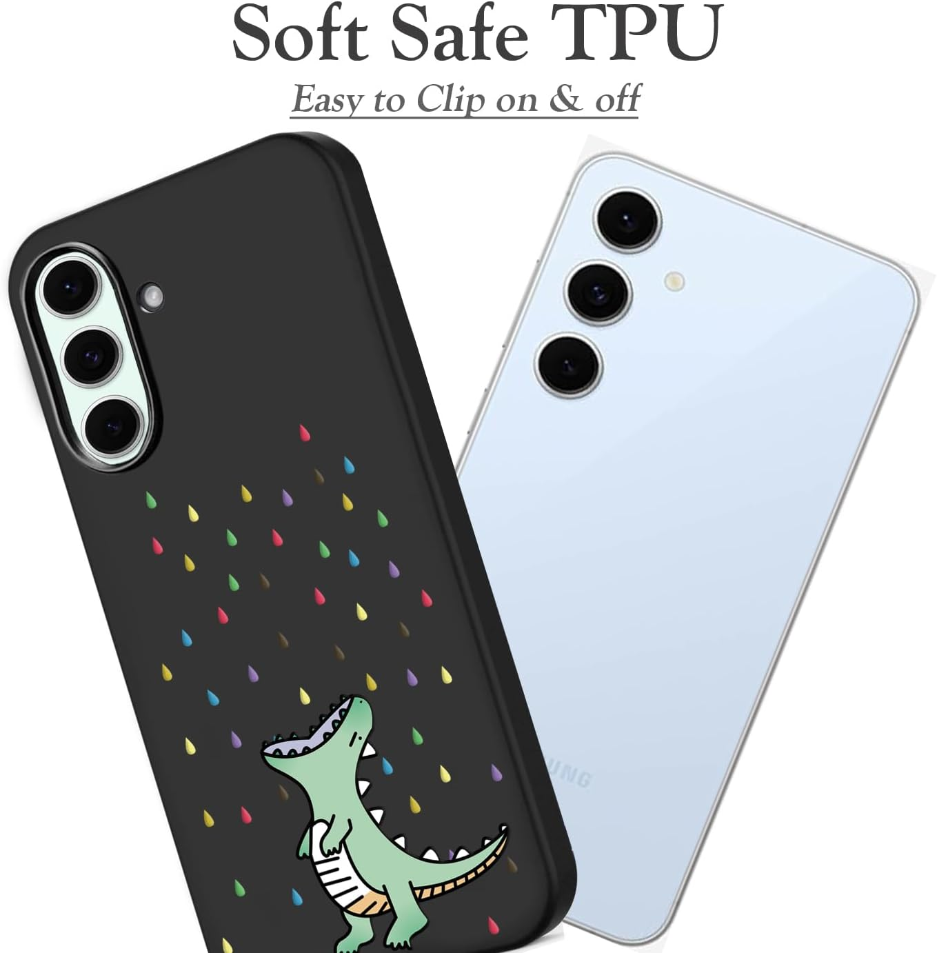 Unov Case Compatible with Galaxy S25 Case with Design Soft TPU Shock Absorption Slim Embossed Pattern Black Protective Back Cover(Rainbow Dinosaur) image number 5