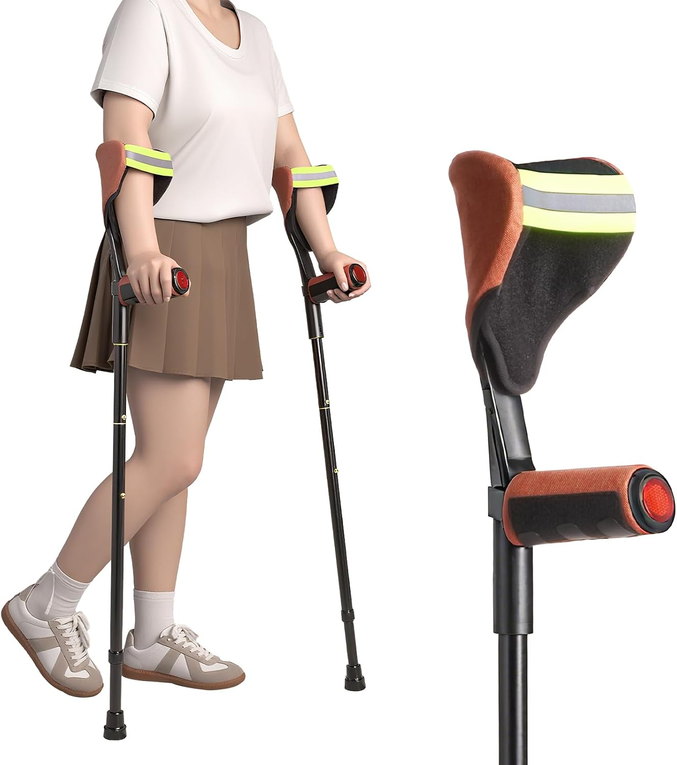 Forearm Crutches for Adults(1 Pair)， Adjustable Adult Crutches with Cuffs, Elbow Cushion, Grip Cushion，Aluminum Lightweight Arm Crutches Forearm for Adults，Foldable Crutch for Walking (Grey)