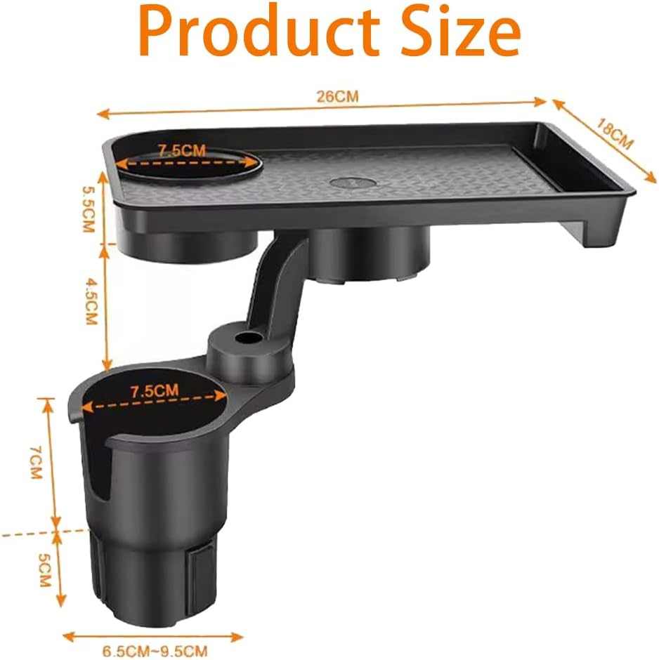 Car Cup Holder and Tray Set, Includes Two Cup Holder Trays, 2-In-1 Detachable Car Tray, 360&deg; Rotating Tray, with Phone Slot, Expandable Cup Holders, Travel Accessory image number 2