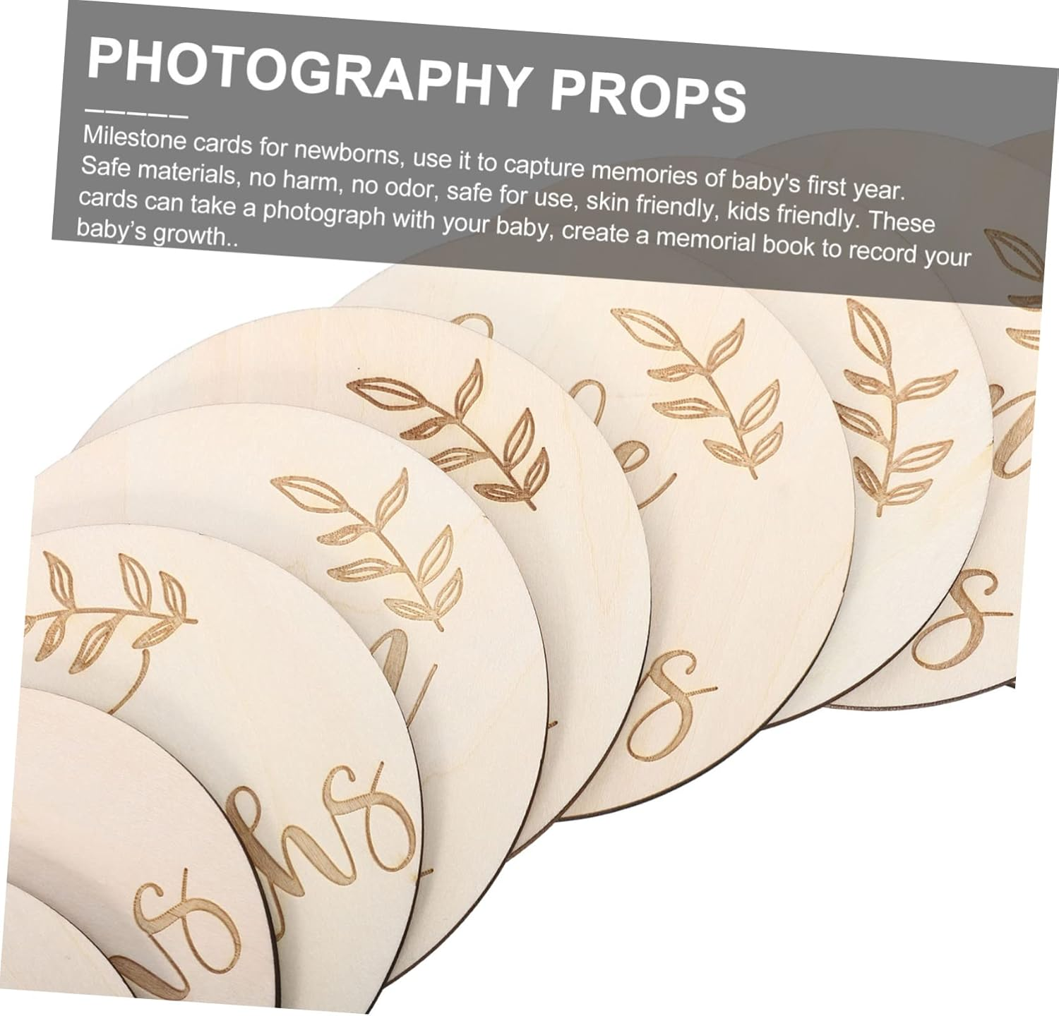 UPKOCH Monthly Photo Prop Wooden Milestone Cards Birth Cards Growth Commemorative