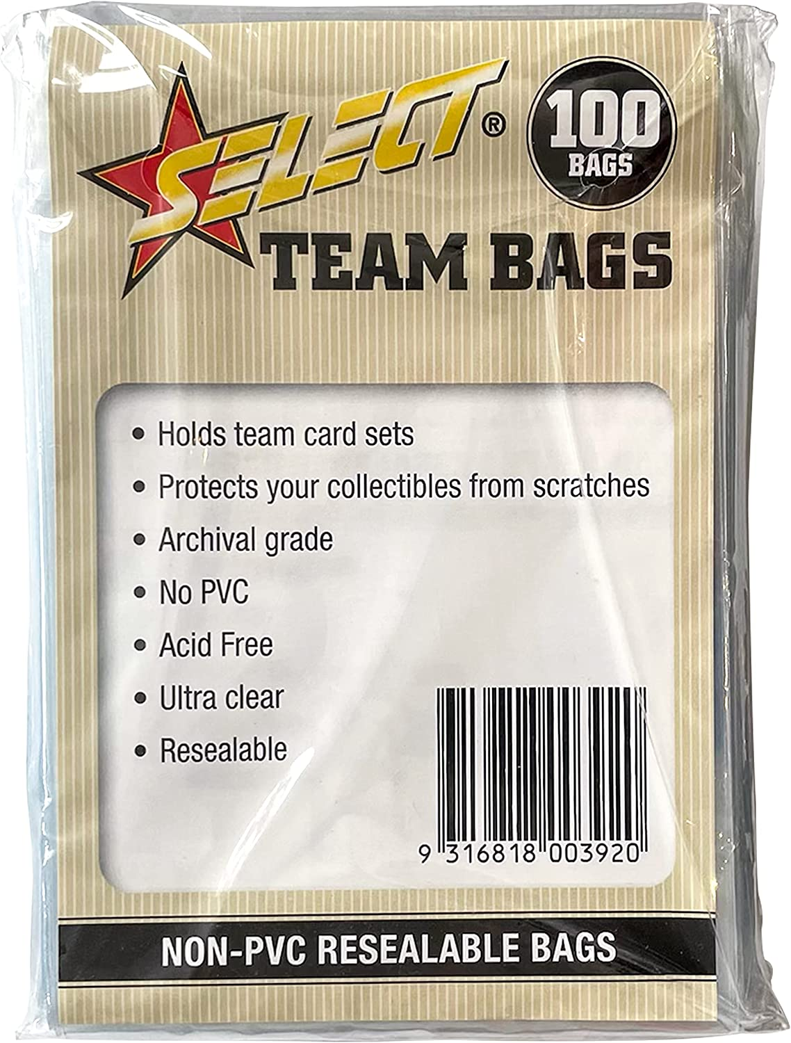 5 Packs of 100Ct Card Armour Team Bags Resealable Card Protection (500 Pc)