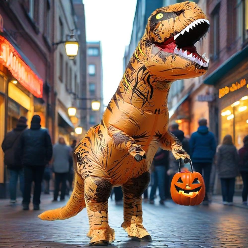 Inflatable Dinosaur Costume for Adluts/Kids, 1.5~1.9M/ 4.9~6.2FT / 120-140Cm/3.9-4.6Ft High Blow up Costumes for Halloween, Party, Cosplay, Christmas, Gift (Adult 150Cm~190Cm) image number 2