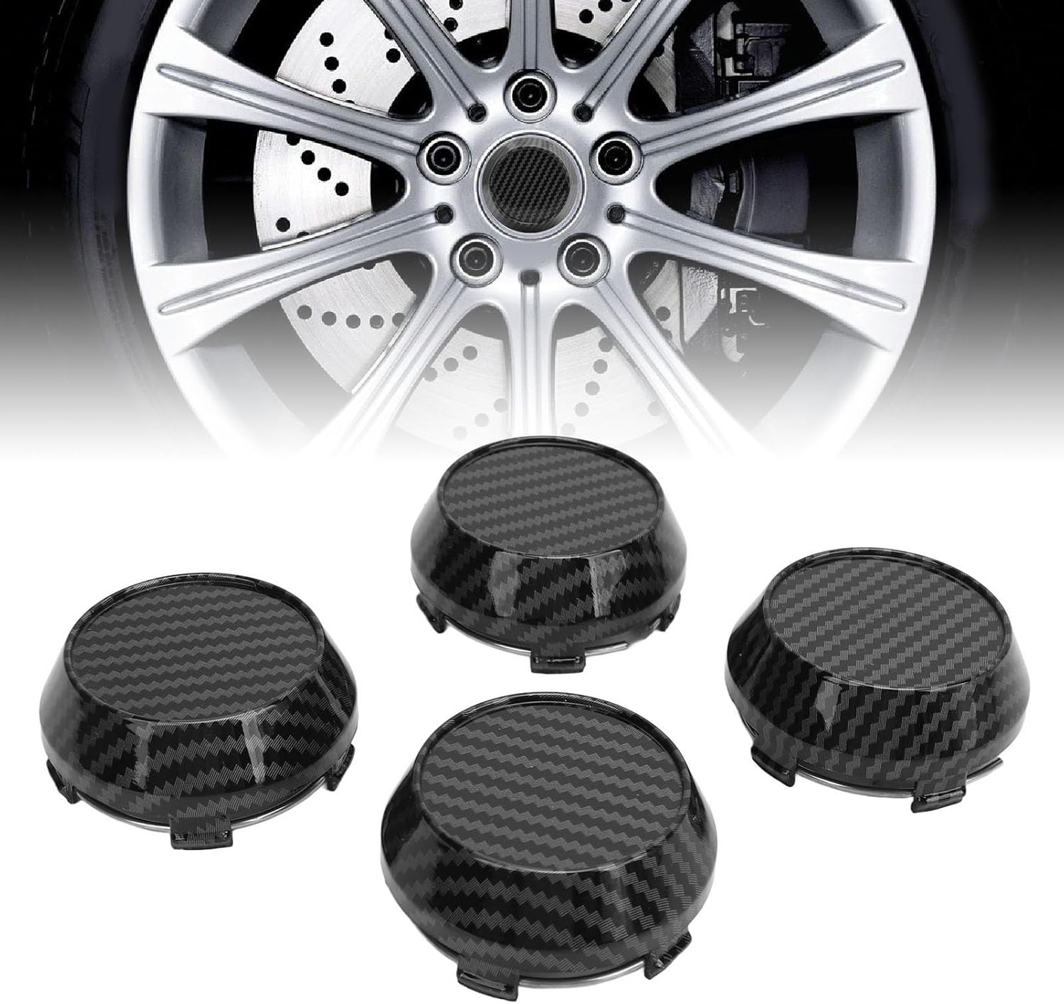Grcfumo 4 Pcs 60Mm Wheel Center Caps, Wheel Center Caps, Carbon Fiber Style Tyre Rim Hub Caps Cover Universal Fit for Vehicle image number 1