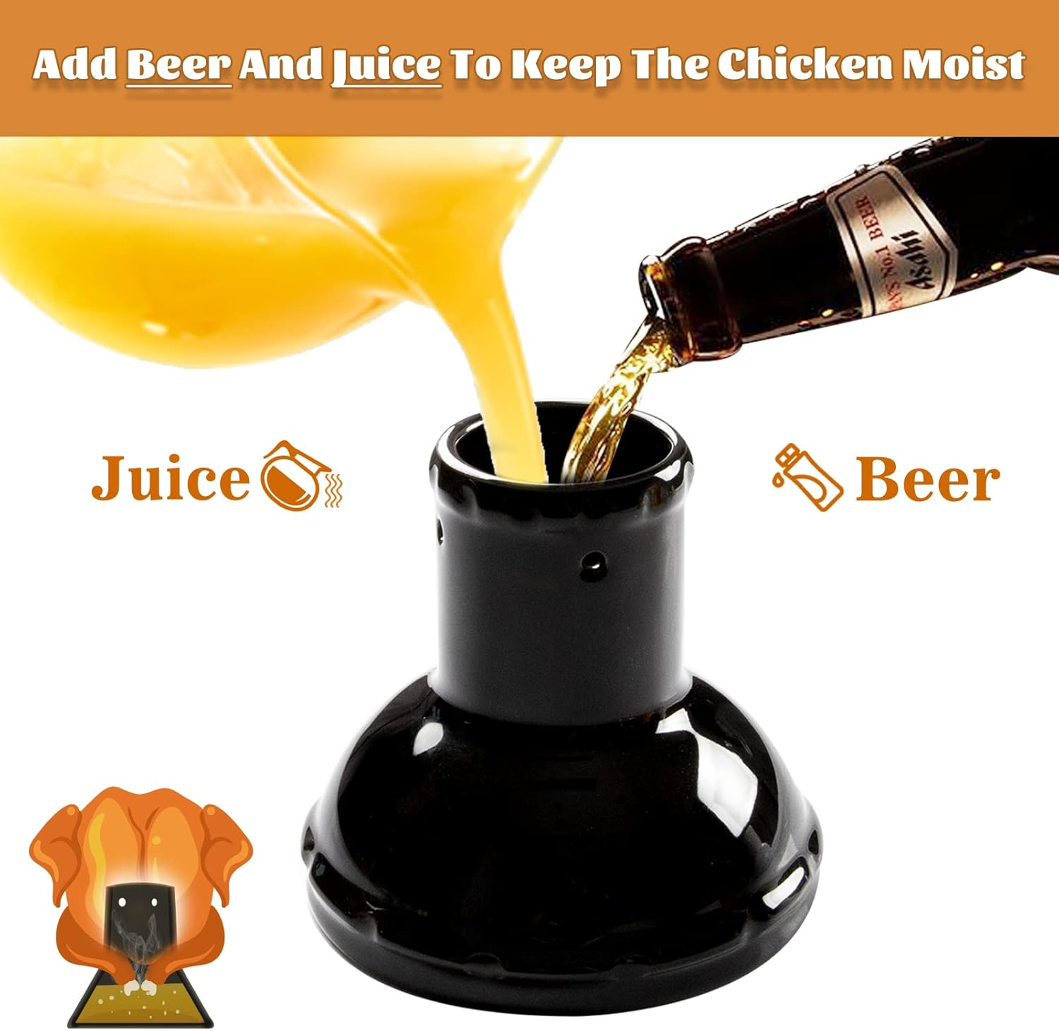 Kamaster Black Ceramic Chicken Holder for Grill, Beer Can Chicken Throne for Smokers Grill Green Egg Parts Non-Stick Steamer Roaster Rack Vertical Stand for Kamado BBQ Accessories image number 4