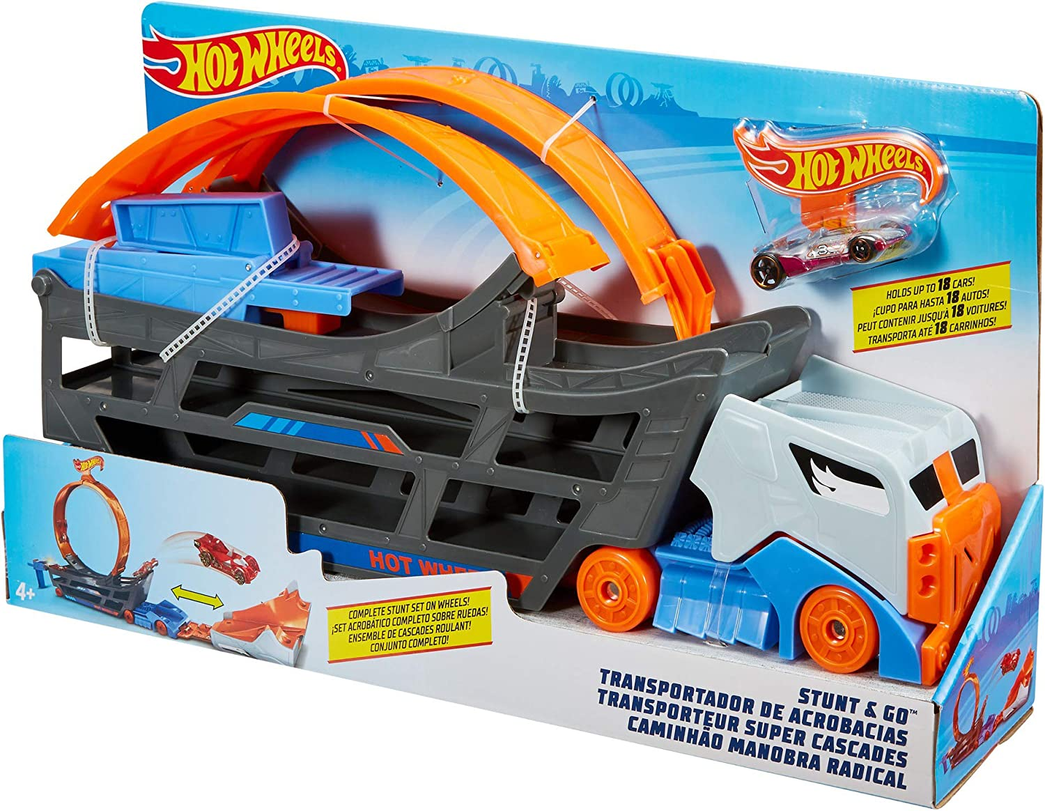 Hot Wheels Transporter Truck Mobile Playset Large Loop Collapsible Launcher Room for 18 Die-Cast 1:16 Vehicles Ages 3 and Up image number 2