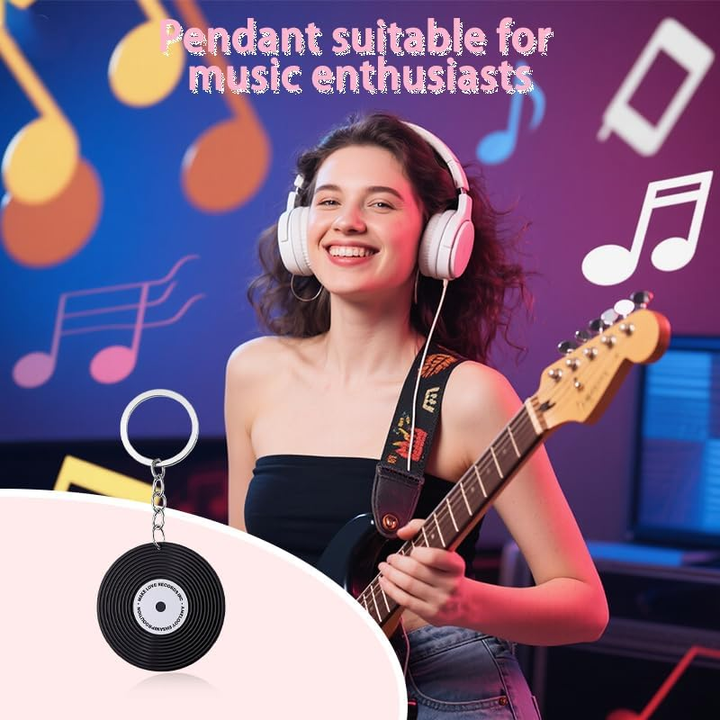 Vinyl Record Player Music Keychain Gifts for Music Lover Christmas Birthday Gifts Black Phonograph Disk Key Ring for Musicians DJ Musical Gift Keepsake Party Favors image number 5