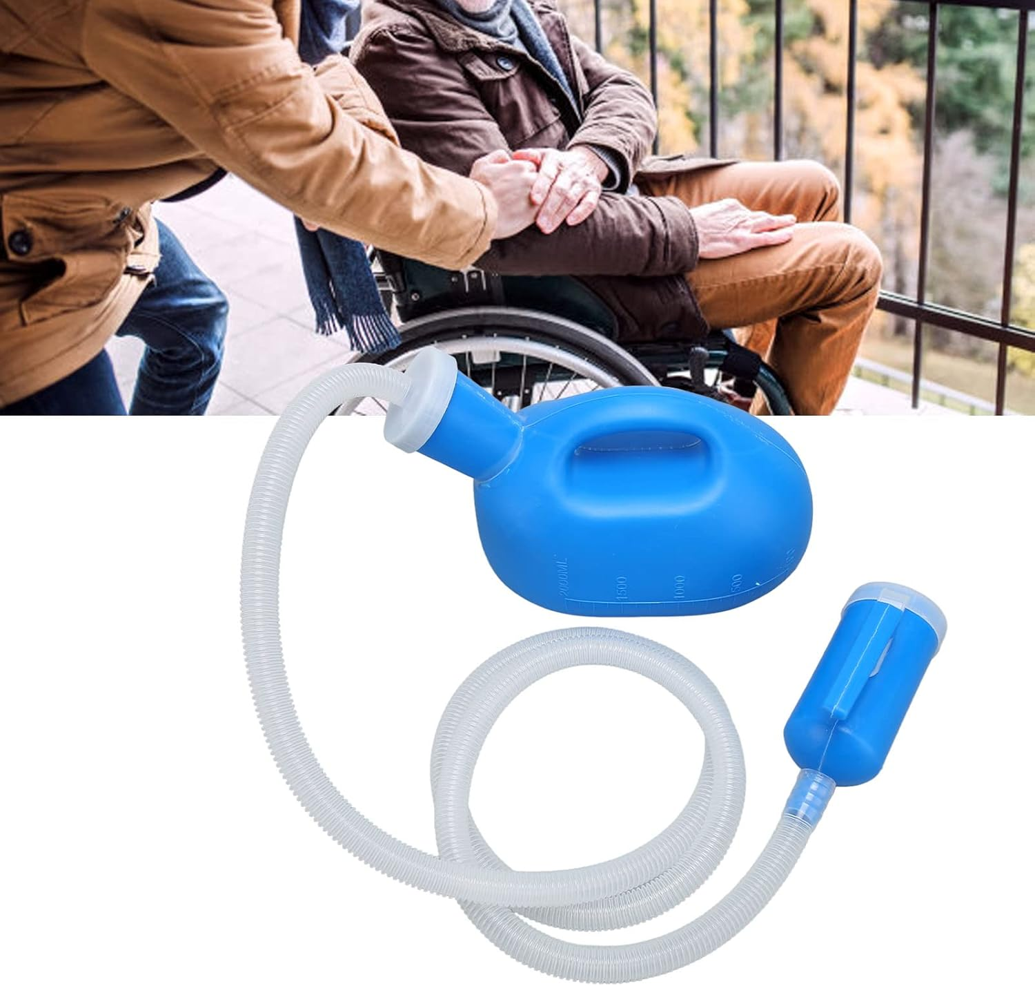 Jiawu Urinals for Men, 2000ML Plastic Pee Bottles for Men, Male Urine Bottle with Lid, Handle, Spill Proof, Long Tube, Male Urinals, Pee Container Men, Portable Urinal for Men, Elderly image number 4