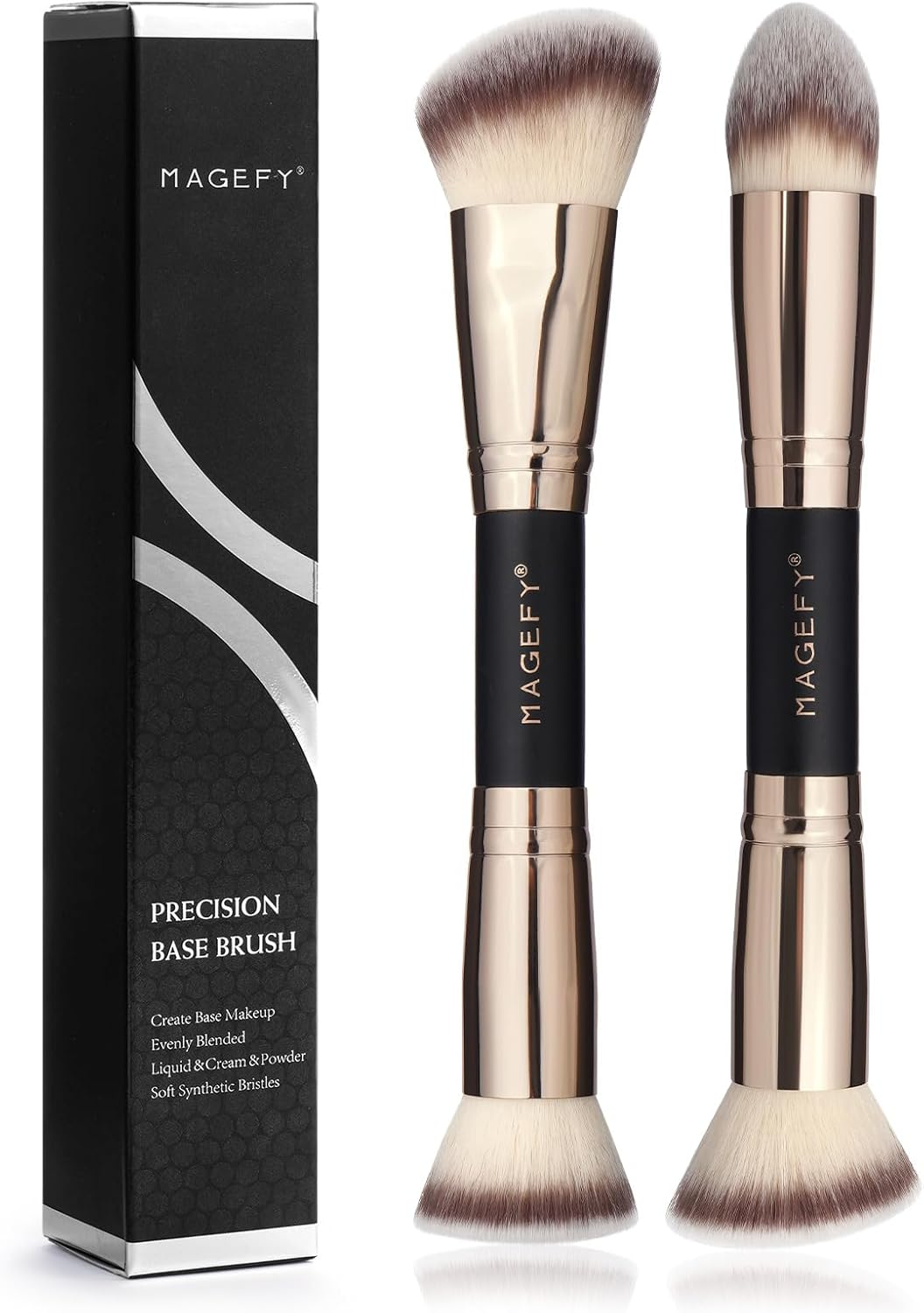 MAGEFY Makeup Brushes Set 2PCS Foundation Makeup Brush for Use with Cream, Powder, Blush, Liquid Foundation Synthetic Cosmetic Tools Brushes Set Double Ended Makeup Brushes image number 4