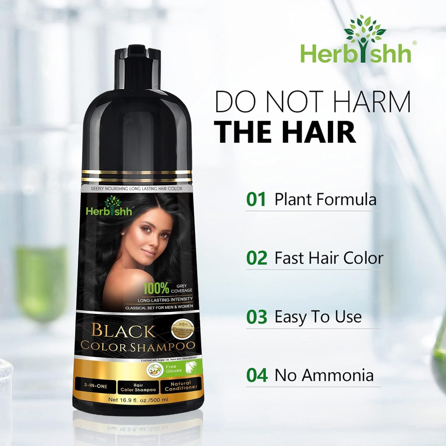 Herbishh Hair Color Shampoo for Grey Hair 500Ml + Argan Hair Mask for Dry or Damaged Hair | Hair Dye | Cover Grey Hair for Men and Women (Black, 500ML+HMASK150) image number 5