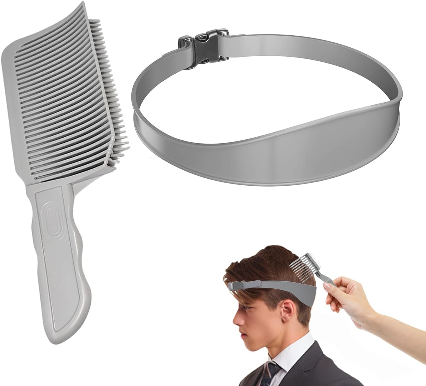 SWYSGS Set of 3 Men'S Hair Cutting Stencils, 2 Pieces Fade Comb + 1 Piece Adjustable Hair Cutting Instructions, Large V-Shaped Comb, Small Transition Comb, Comb Set for Men