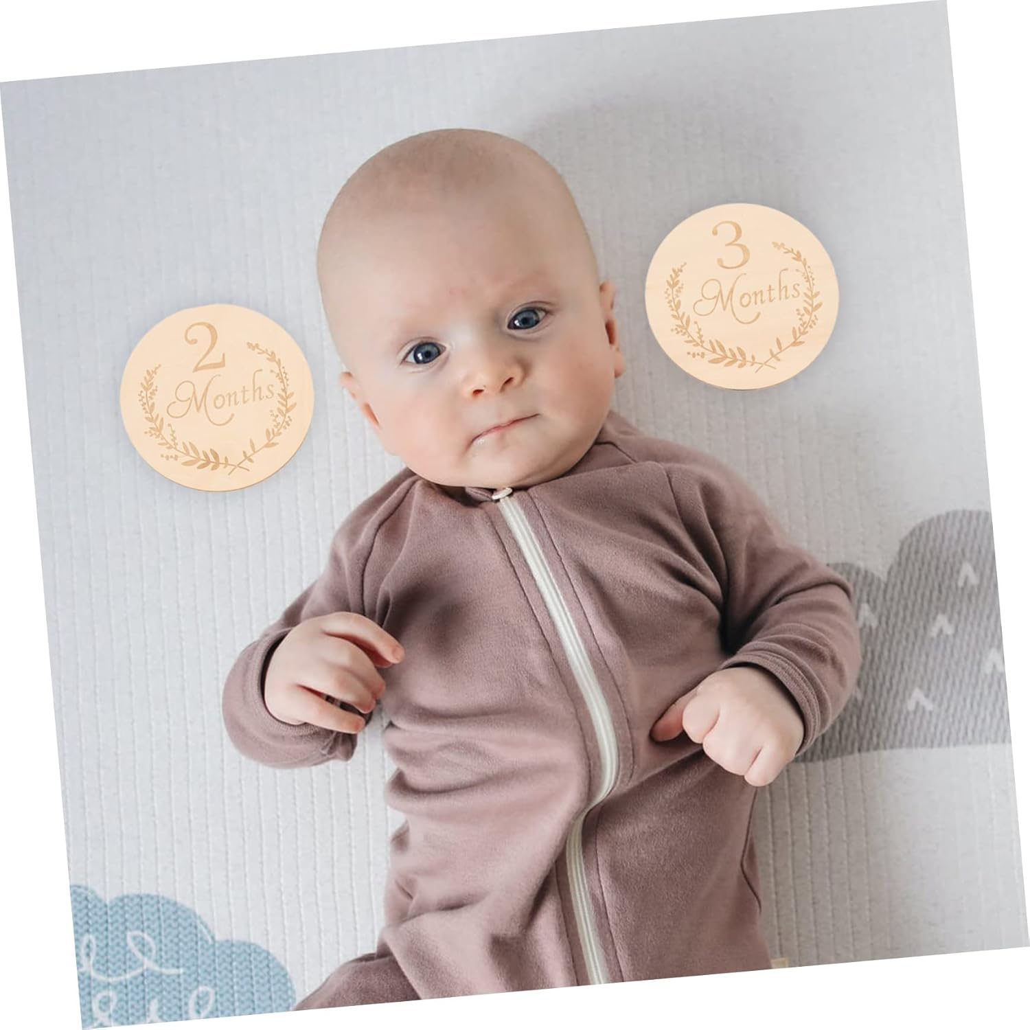 KOCKSHION 13Pcs Wooden Milestone Cards for Durable Growth Photo Props Printed Wooden Slices for Monthly Commemorative Photography Creative DIY Craft Accessories - Beige image number 4