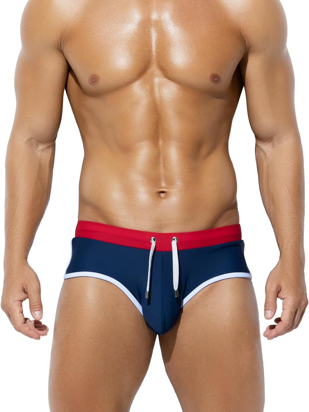 Casey Kevin Men'S Swim Briefs Sexy Bikini Contrast Color Swimsuit Low Waist Swimming Briefs with Drawstring MK4039 1Pcs