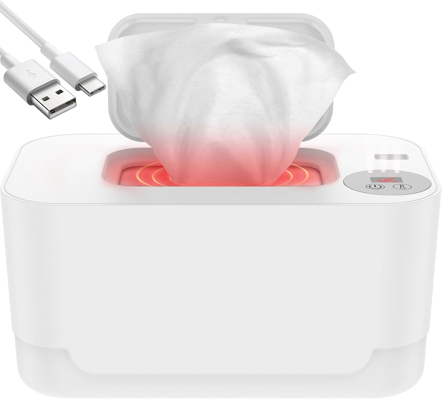 Baby Wipe Warmer with LED Light 40-55&deg;C Adjustable Baby Wipe Warmer Dispenser Portable Wipe Heater Warmer USB Powered Wet Wipes Warmer Diaper Wipe Warmer Keeps Wipes Warm and Moist for Baby Nursery Po image number 2