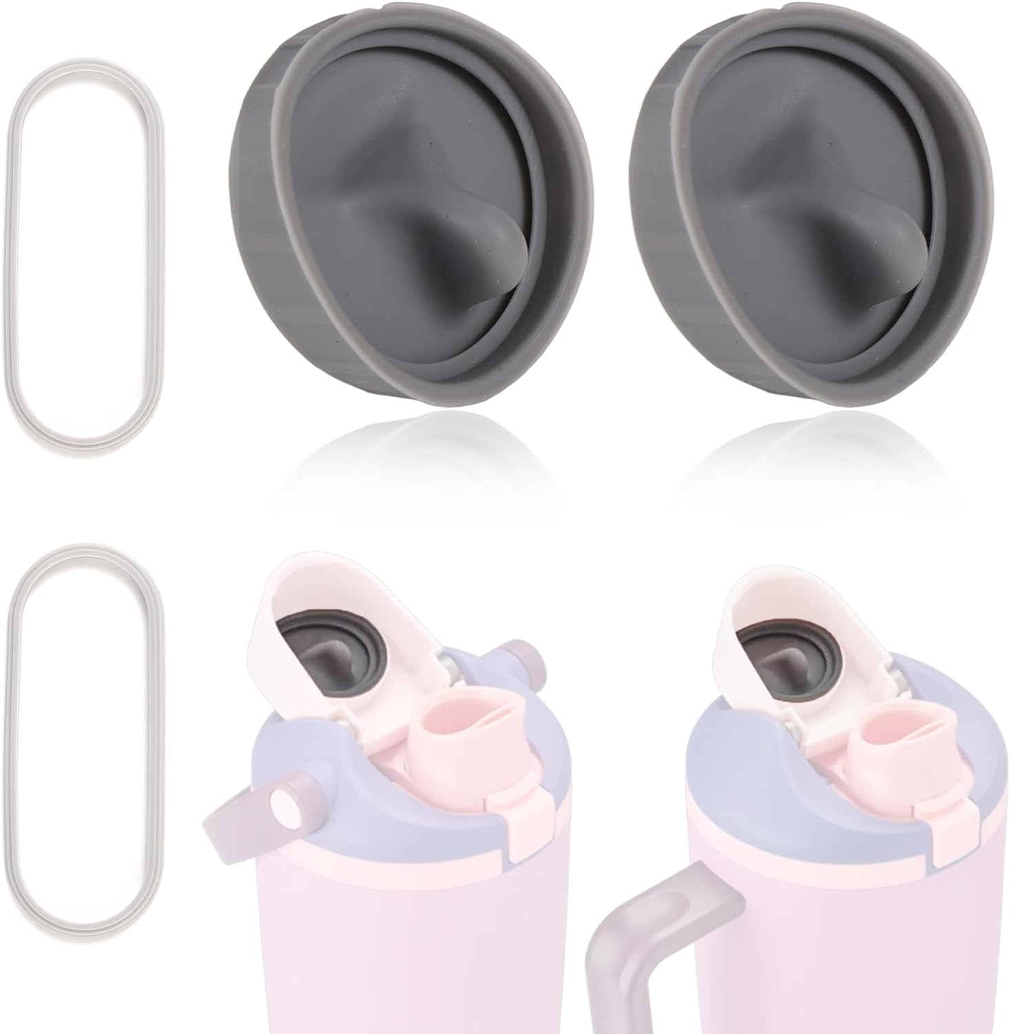 Leak-Proof Stoppers and Gaskets Set, 2Pcs Stoppers for Owala Freesip Sway 30Oz 40Oz and 2Pcs Gaskets for Owala Freesip Sway/Tumbler 40Oz Grey Silicone Sports Water Bottle Accessories image number 1