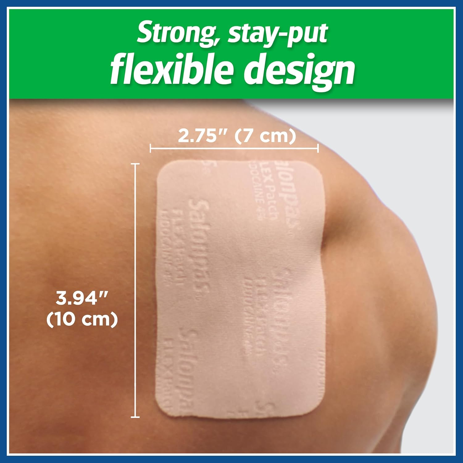 Salonpas Maximum OTC Strength Lidocaine 4% Pain Relieving FLEX Patch, Apply for up to 8 Hours, Unscented, Thin, Flexible, Lightweight, Patch Stays in Place, 7 Patches image number 4