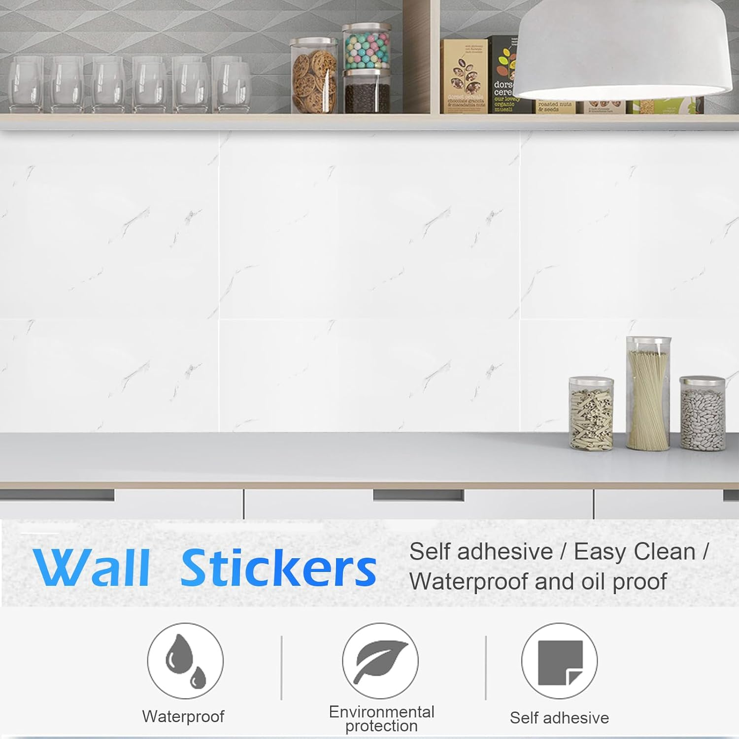 Faux Marble Tile Stickers, 10PCS 30 * 60/40 * 80Cm Modern Self-Adhesive Kitchen Backsplash, Waterproof Decorative Wall Tiles for Bathroom (#9, 30 * 60Cm) - 1 image number 6