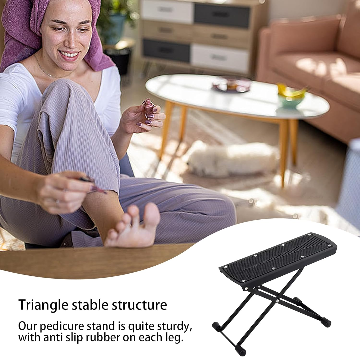 Adjustable Pedicure Foot Rest, Foldable Toe Stool, Non Slip Beauty Tool along 6 Height Levels, Black Stand with 220Lbs Load Capacity for Salon and Home Use 9.84 Inches image number 4