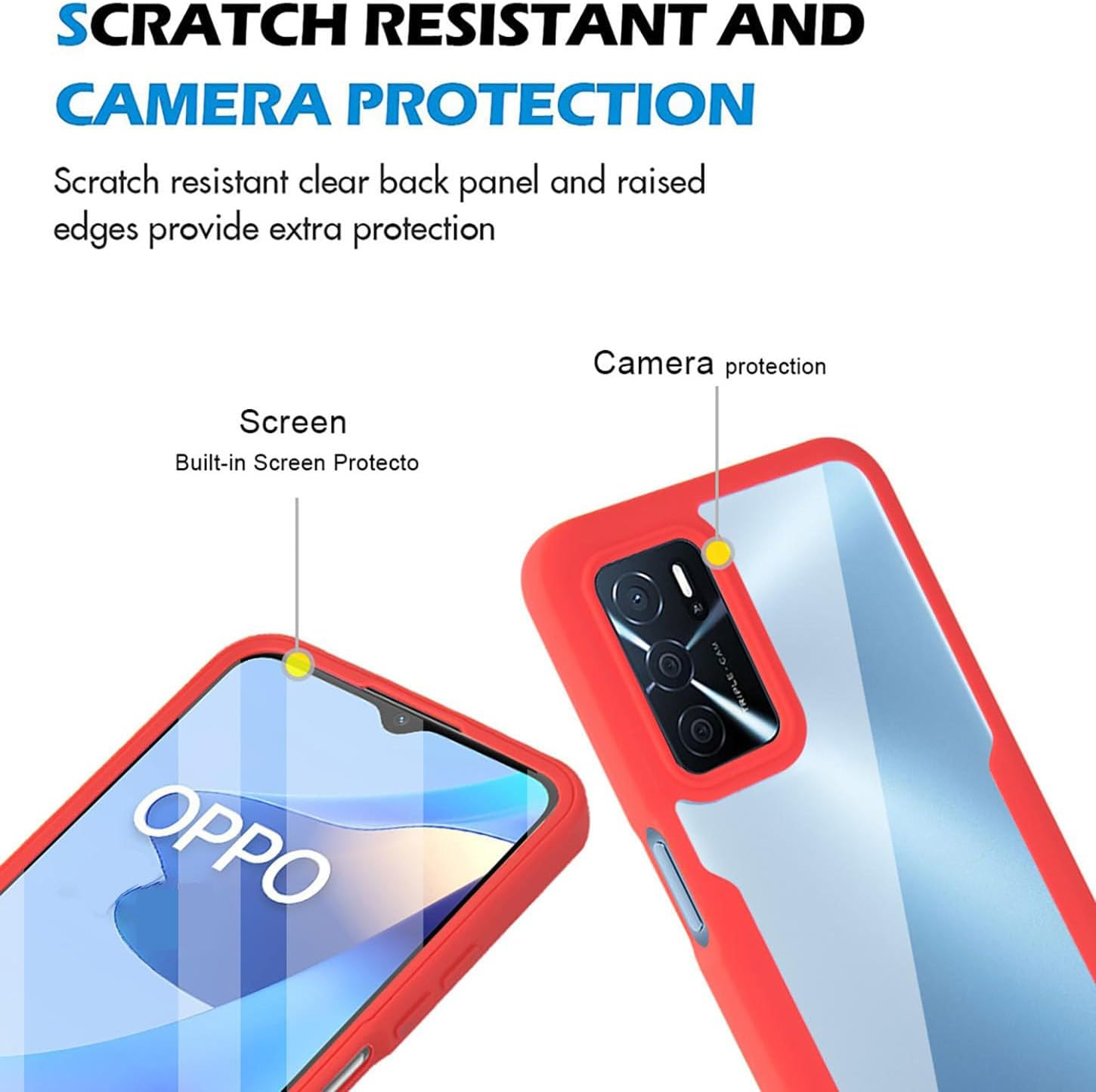 ILING Transparent Case for Oppo Reno 12 5G, 360 Degree Full Body Shockproof Protective Case with Built-In Screen Protector, Ultra Thin Hard PC Silicone TPU Mobile Phone Case (Black) - Blue image number 6