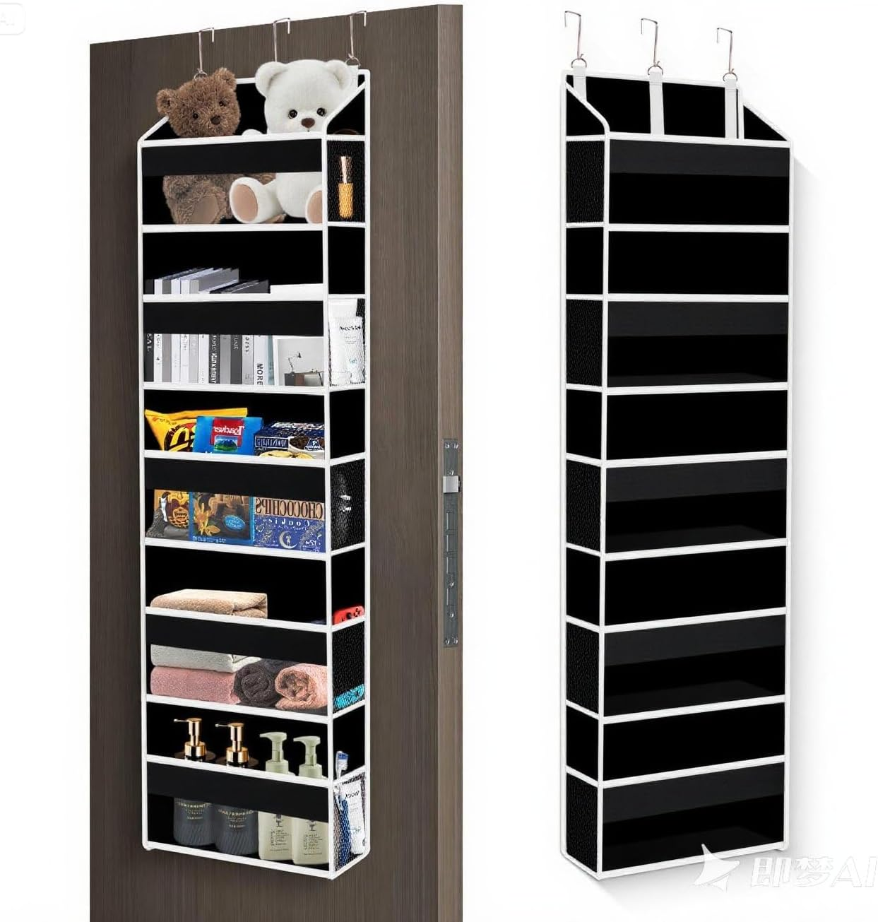 Xifllife over the Door Organizer Closet,5 Bins 10 Side Pockets,Hanging Door Organizer,Anti Tilt 44 Lbs Load Door Organizers and Storage with Clear Window for Bedroom,Nursery,Rv,Bathroom,Camper(Pink)