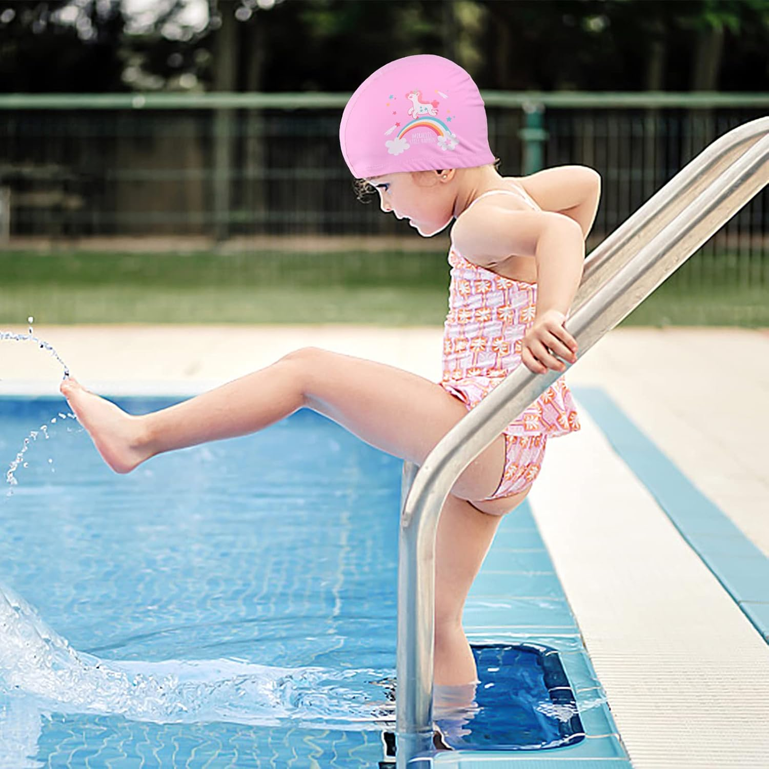 Kids Swim Cap, Waterproof Children Swimming Cap, Pu Coating, Cute Children Cartoon Swimming Hat Durable Bathing Caps, Stretchable and Comfortable Swimming Hats, for Boys Girls image number 1