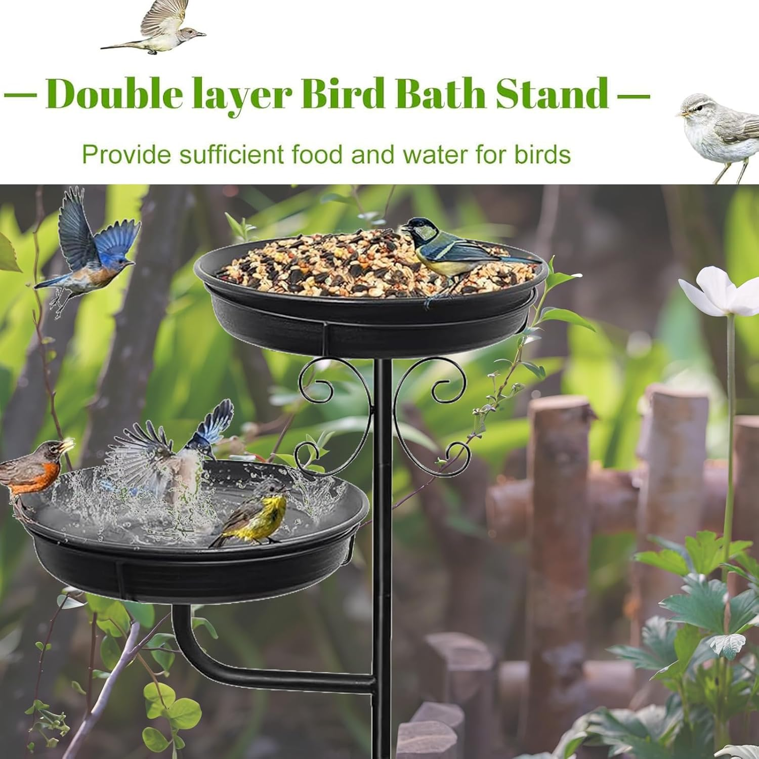 45" Vintage Metal Bird Bath & Feeder - Outdoor Antique Bronze Birdbath with 5-Prong Base, Freestanding Garden Decor for Patio, Yard, Lawn