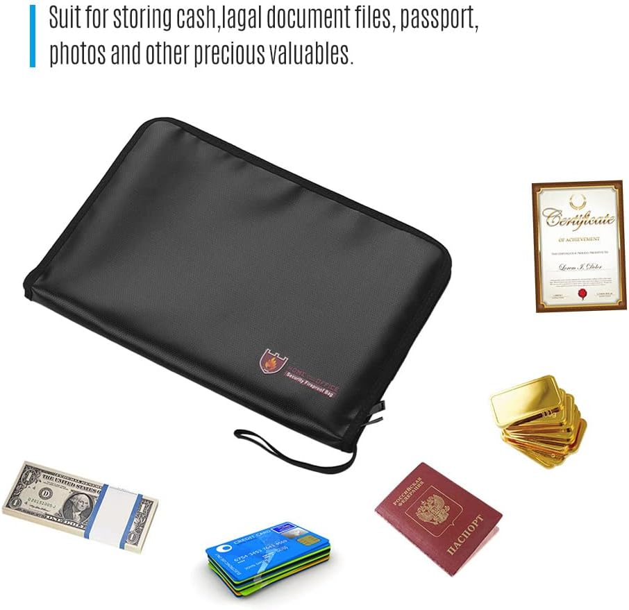 Fireproof Waterproof Safe Document Bags A4 Size Expandable File Folder Zippers 12 Pockets Accordian File Organizer for Cash Passport Photos Jewelry Legal Document Files Office Supplies ALKOY image number 1